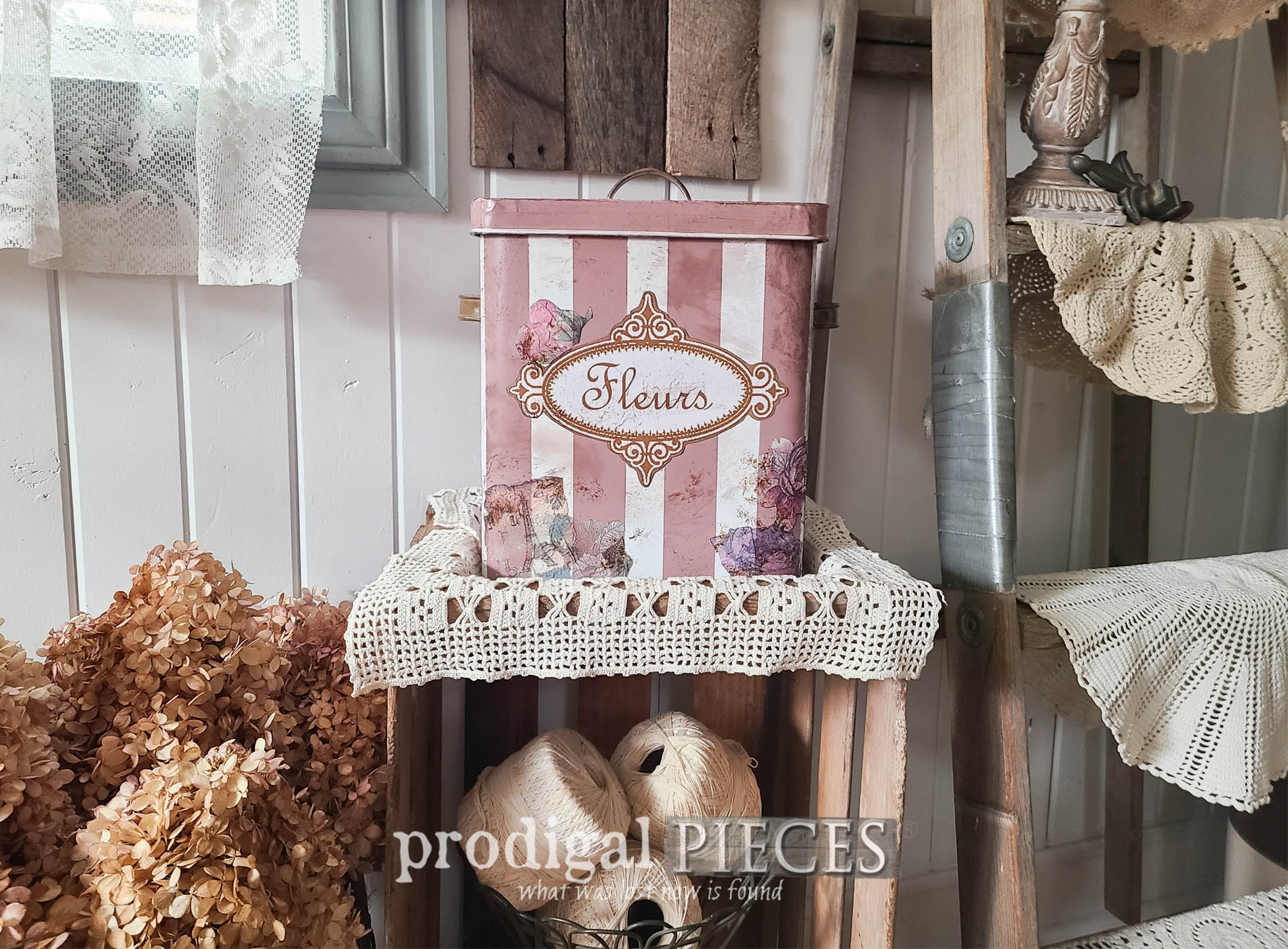 Featured Santa Tin Makeover into French Fleurs Whimsy by Larissa of Prodigal Pieces | prodigalpieces.com #prodigalpieces #thrifted #diy #upcycled