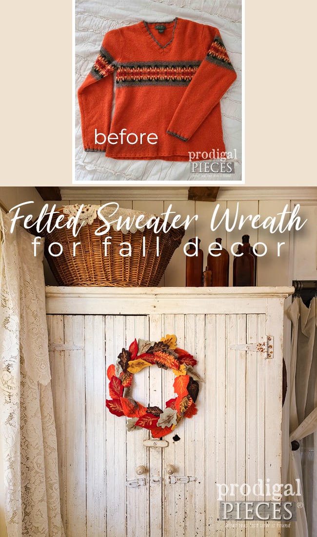  Don't toss that damaged sweater! Instead, create a felted sweater fall wreath (or any season wreath) with this tutorial by Larissa of Prodigal Pieces | prodigalpieces.com #prodigalpieces #fall #diy #crafts #handmade