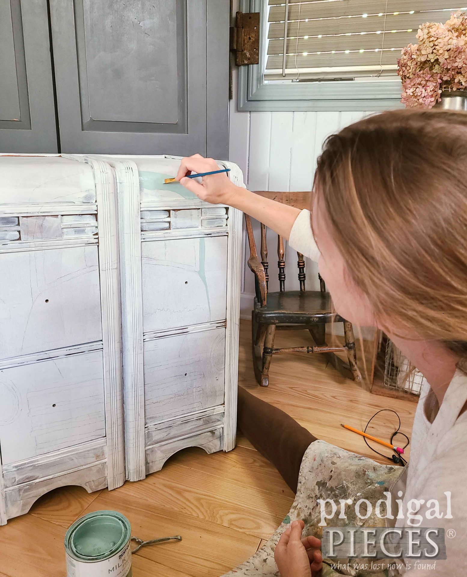 Hand-Painting Repurposed Dressing Table Chest | prodigalpieces.com #prodigalpieces