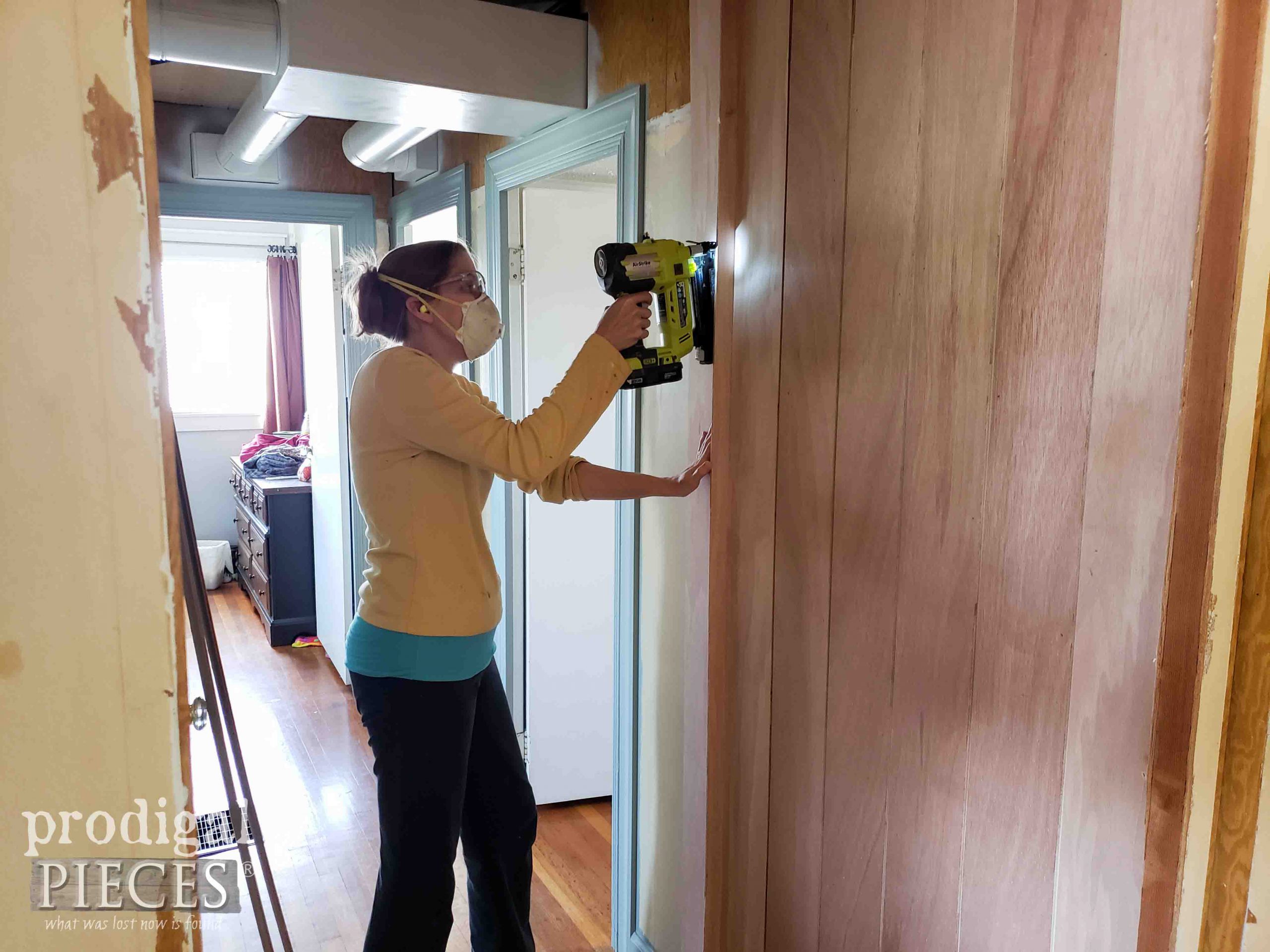 DIY Plank Wall in Hallway with Hollow Core Door | prodigalpieces.com #prodigalpieces