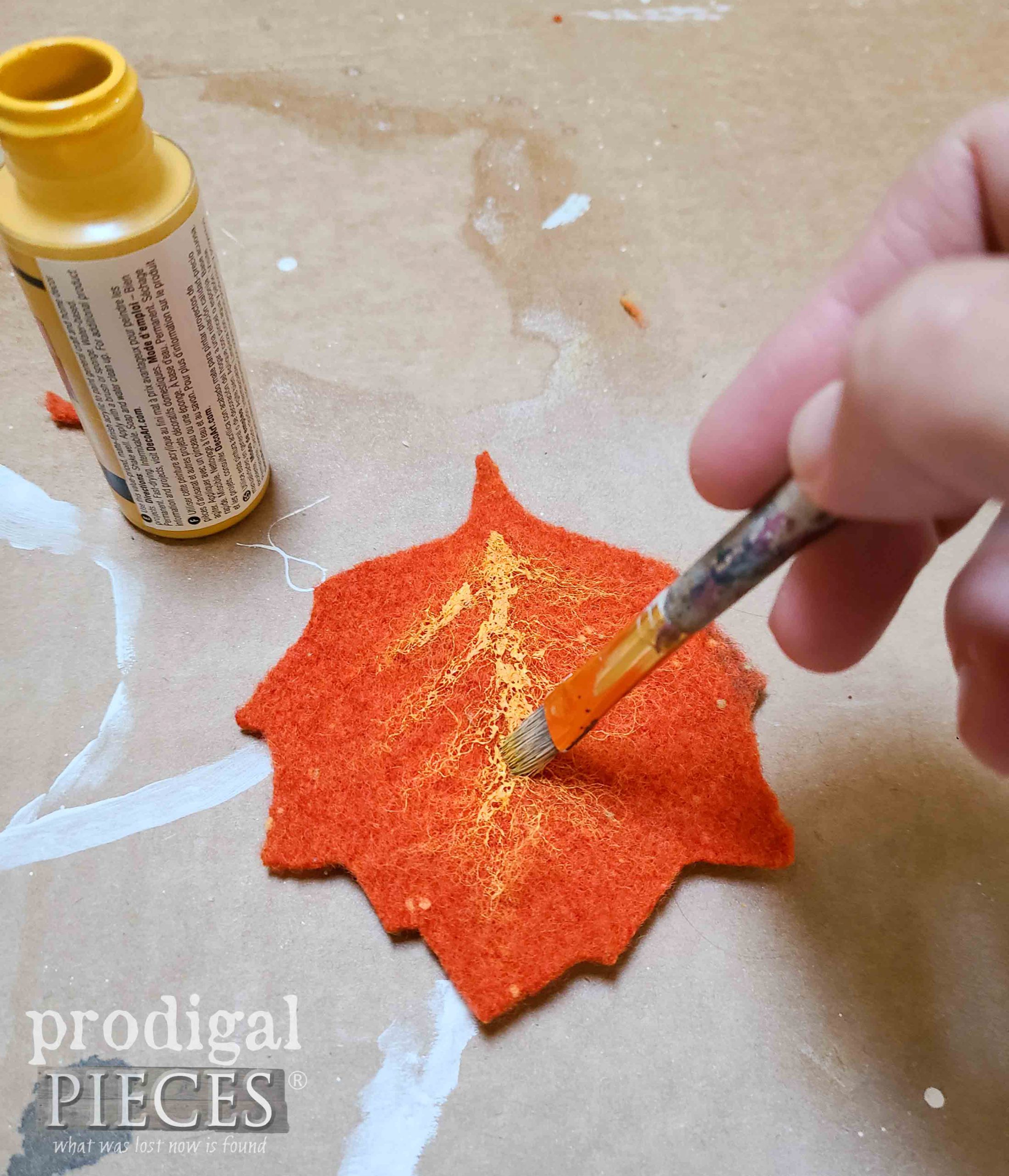 Hand-Painting Leaf Veins for Felted Sweater Fall Wreath | prodigalpieces.com #prodigalpieces