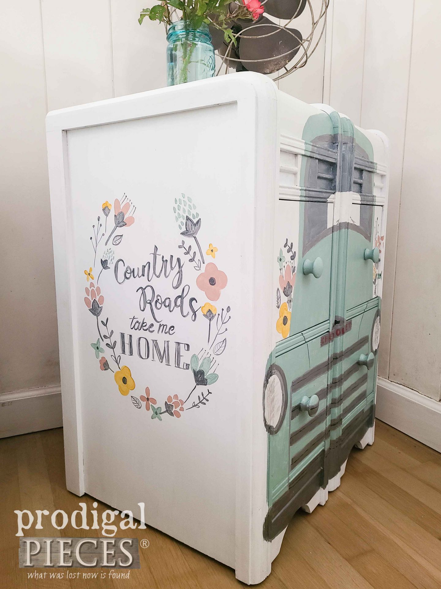 Whimsical Hand-Painted art on Repurposed Dressing Table Chest of Drawers by Larissa of Prodigal Pieces | prodigalpieces.com #prodigalpieces #art #diy #furniture #repurposed