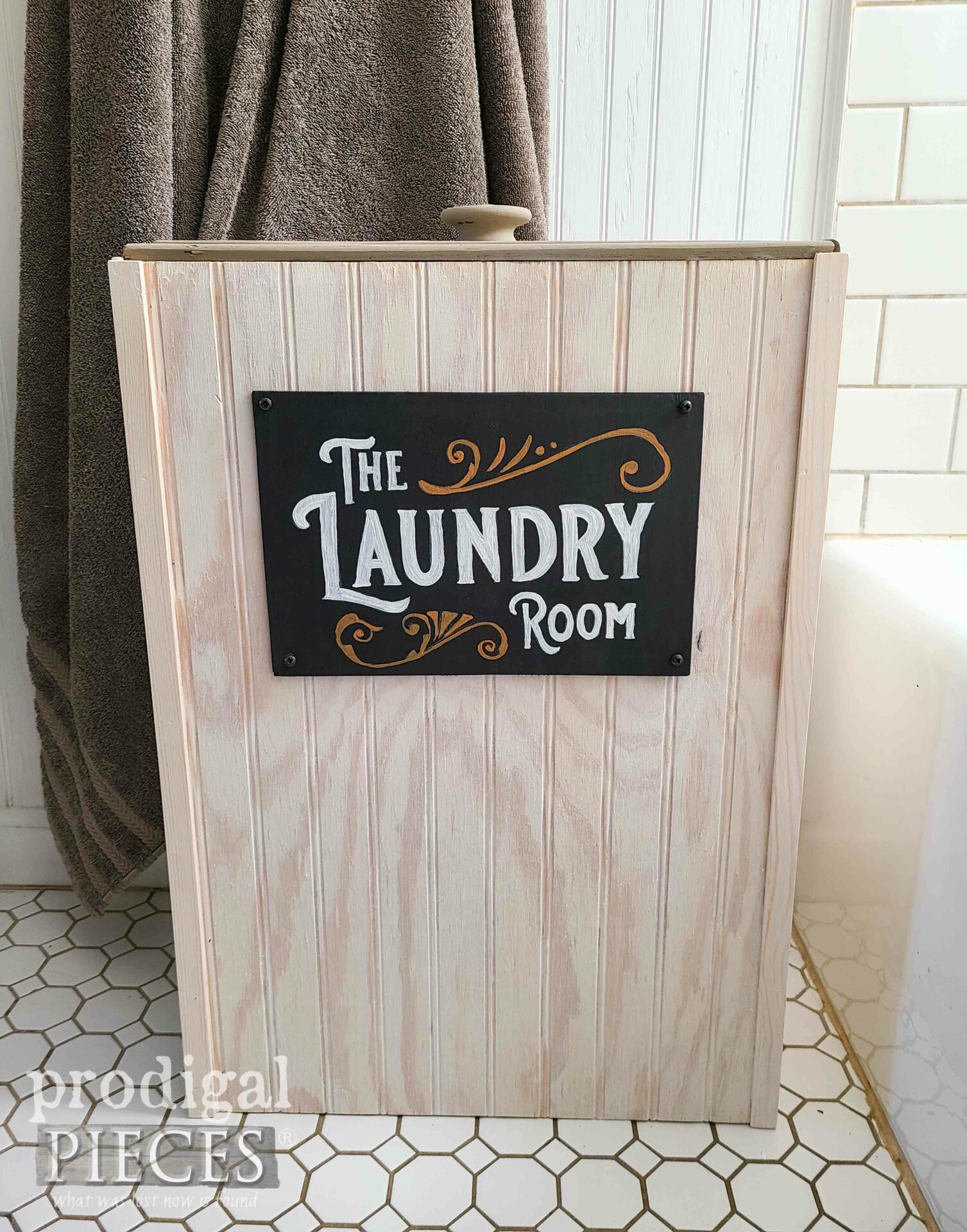 DIY Beadboard Laundry Room Hamper for Dorm Room by Larissa of Prodigal Pieces | prodigalpieces.com #prodigalpieces #woodworking #laundry
