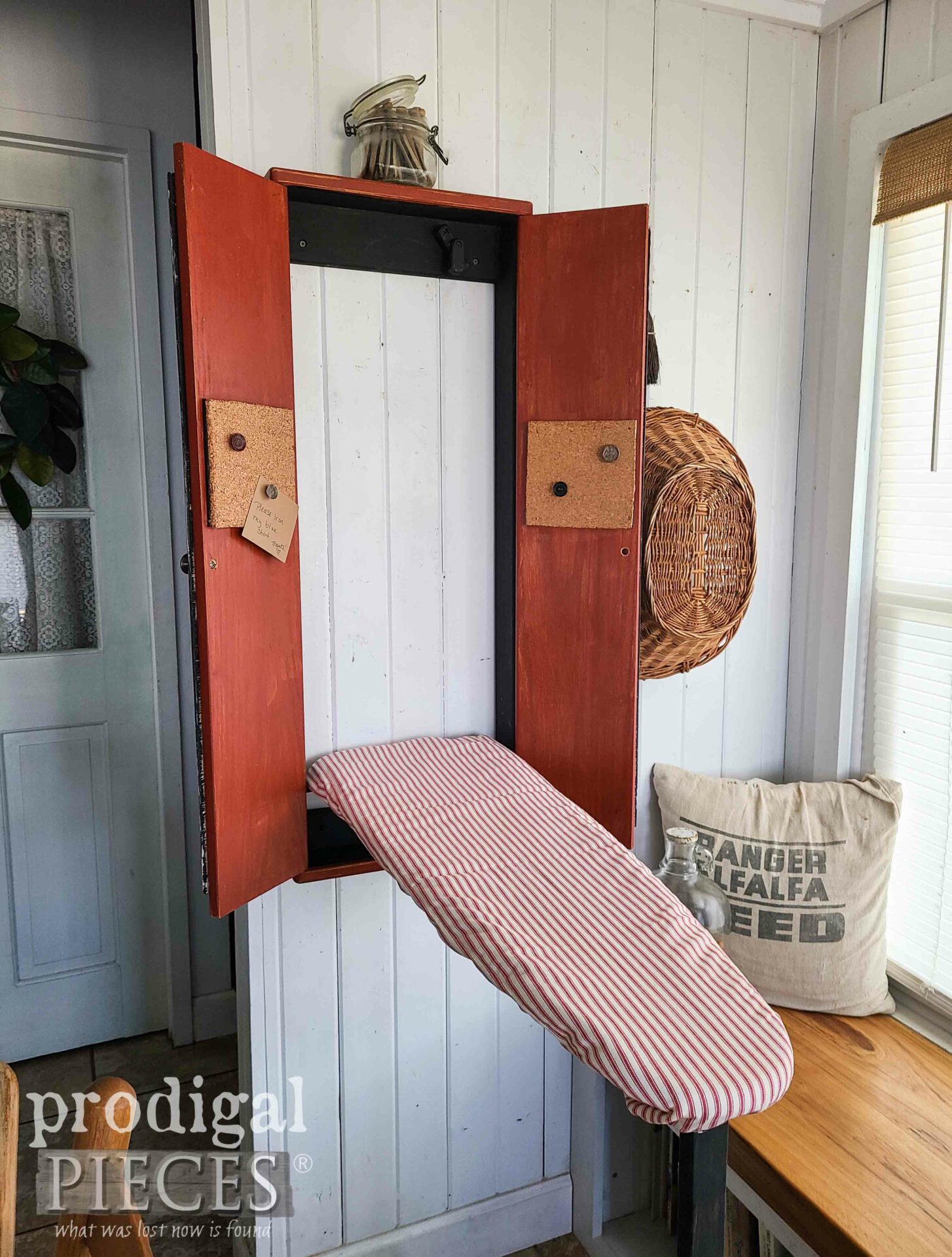 DIY Fold-Out Wall Mounted Ironing Board by Larissa of Prodigal Pieces | prodigalpieces.com #prodigalpieces #diy #farmhouse #laundry