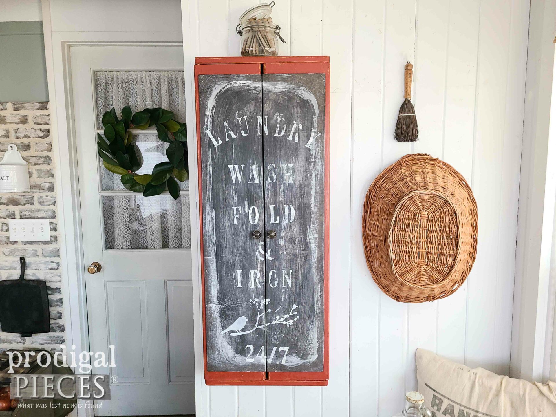 Handmade Farmhouse Ironing Board Cabinet Makeover by Larissa of Prodigal Pieces | prodigalpieces.com #prodigalpieces #farmhouse #laundry