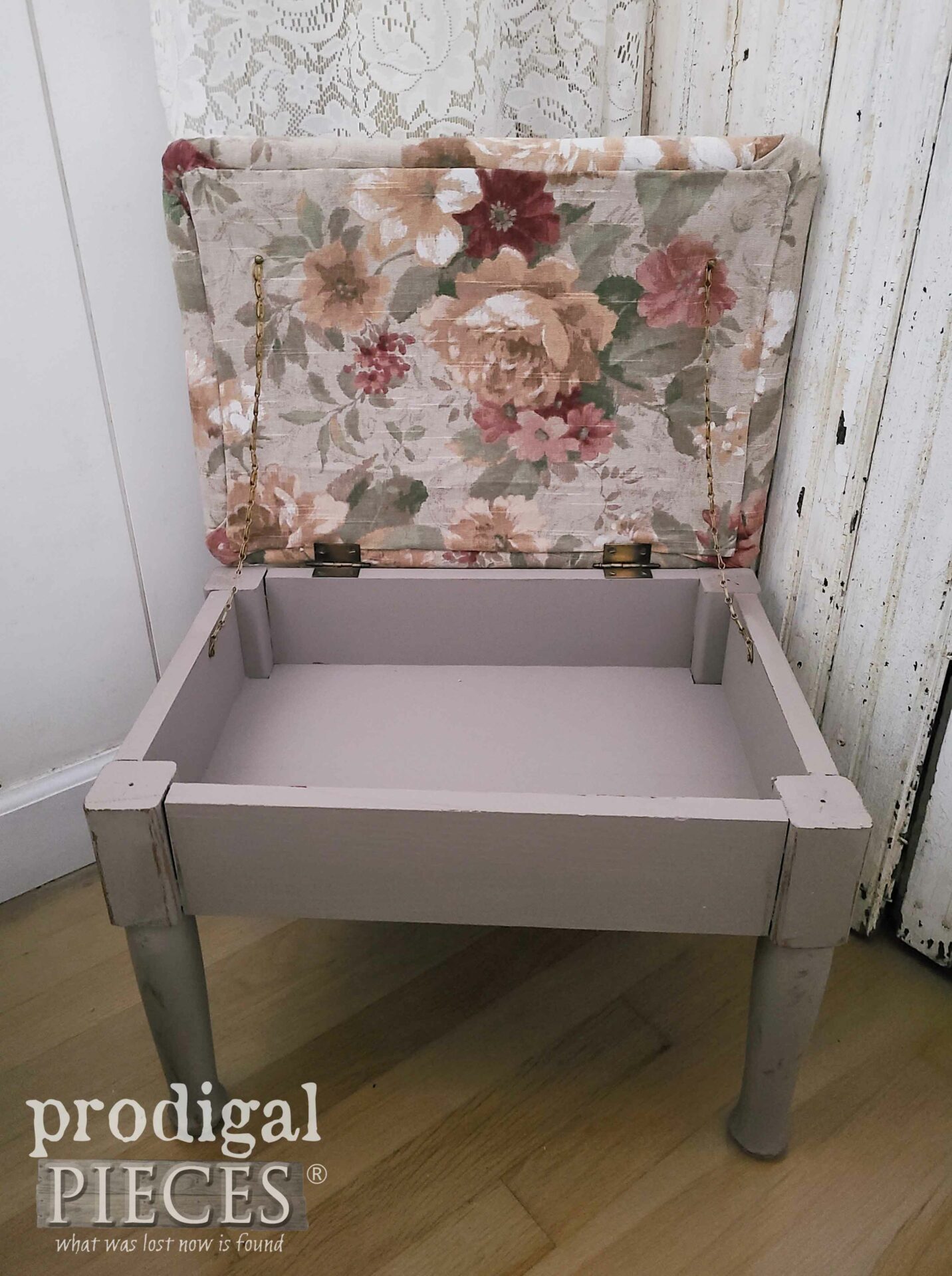 Open Vintage Thrifted Footstool by Larissa of Prodigal Pieces | prodigalpieces.com #prodigalpieces #vintage #upholstery