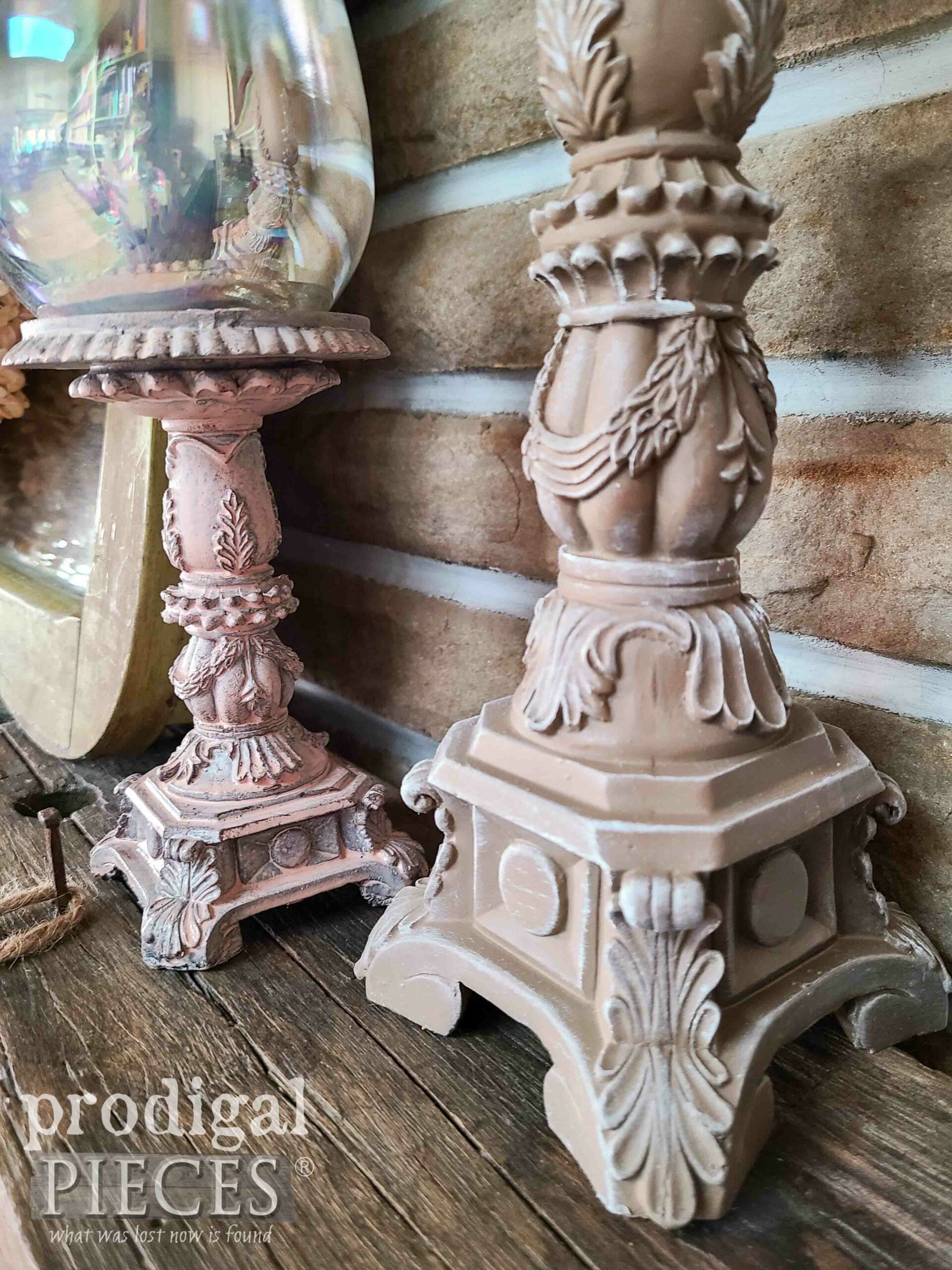 Pink and Soft Brown Candlesticks by Larissa of Prodigal Pieces | #prodigalpieces #farmhouse #diy