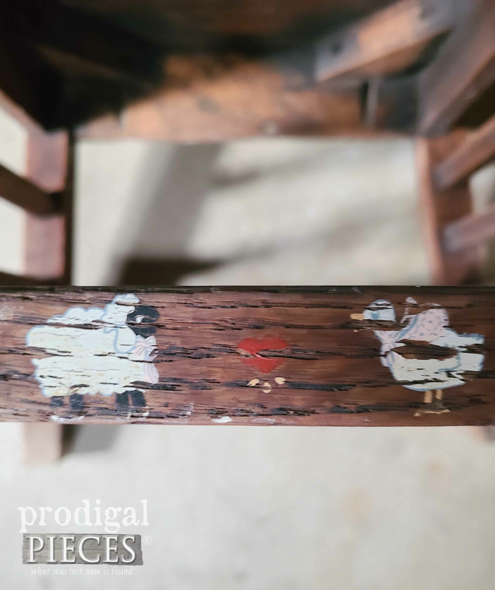 Sheep and Duck Stencil on Vintage School Desk | prodigalpieces.com #prodigalpieces