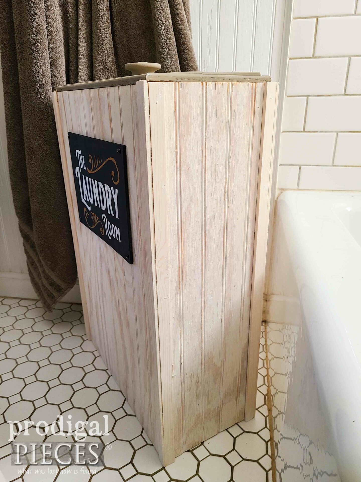 Side View of Beadboard Laundry Hamper by Larissa of Prodigal Pieces | prodigalpieces.com #prodigalpieces #laundry #homedecor