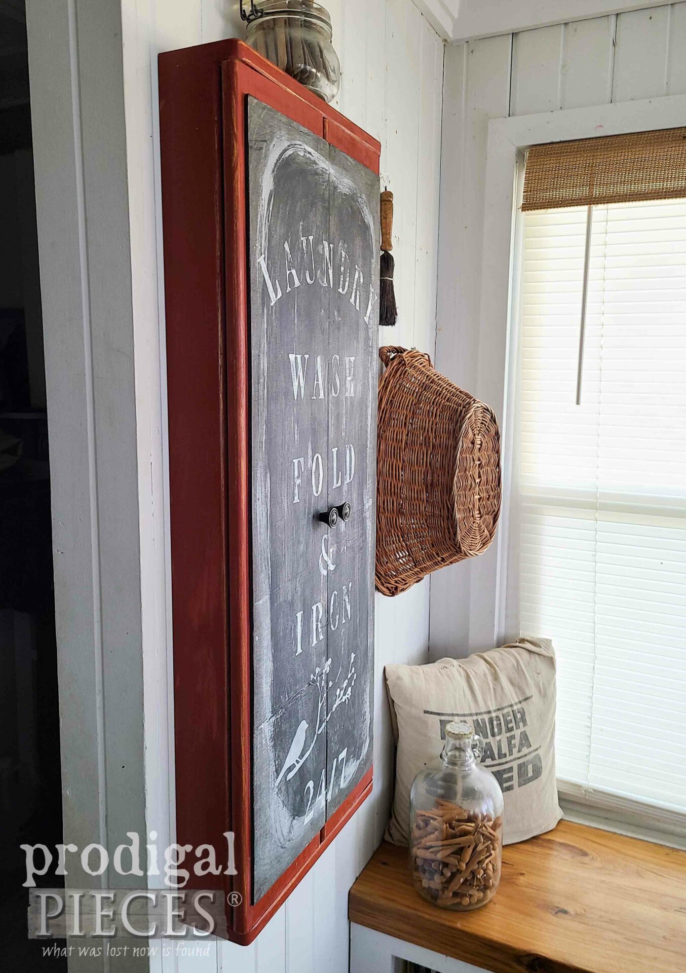 Side View of DIY Ironing Board Cabinet by Larissa of Prodigal Pieces | prodigalpieces.com #prodigalpieces #farmhouse #diy