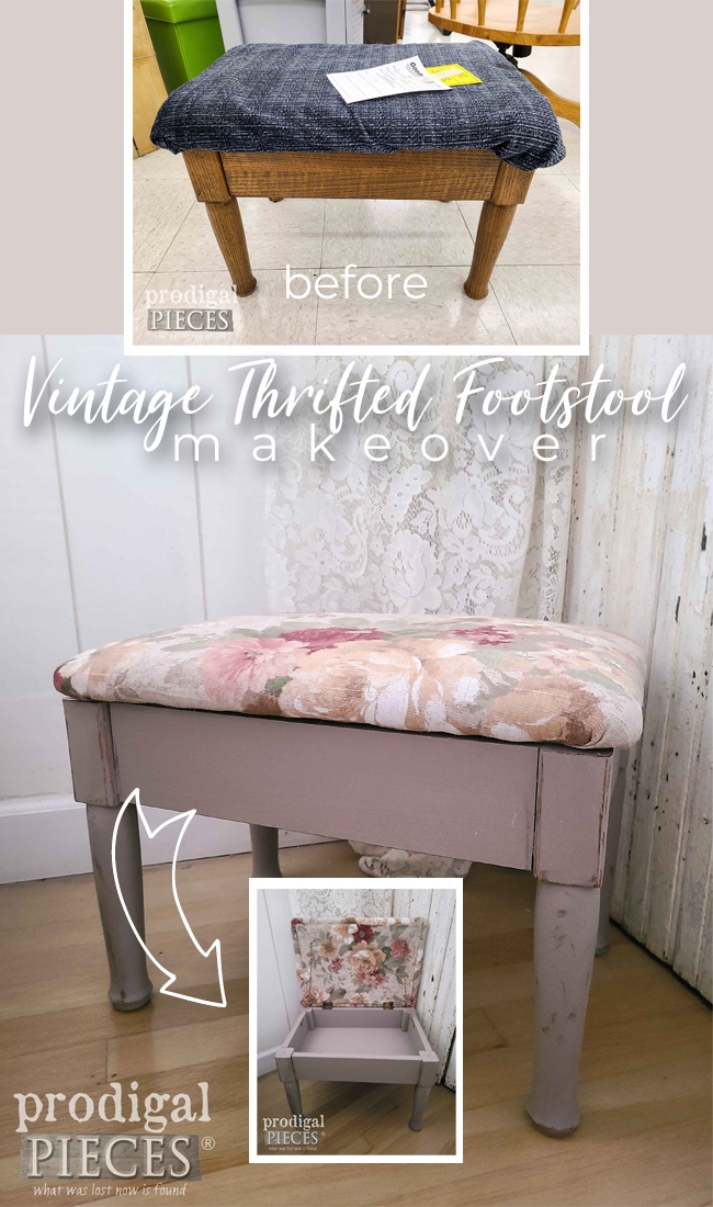A thrifted footstool gets the makeover of a lifetime. Come see how easy it is with Larissa of Prodigal Pieces | prodigalpieces.com #prodigalpieces #diy #furniture #upholstery