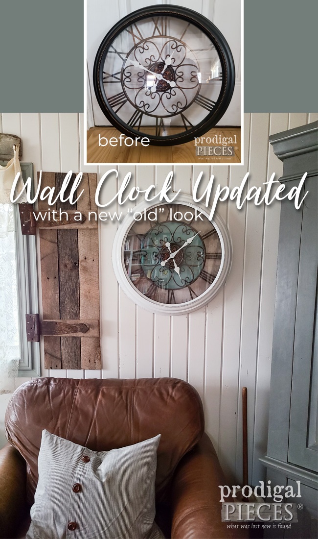 A thrift store wall clock needs an update to give it a modern farmhouse feel. Check out the DIY by Larissa of Prodigal Pieces at prodigalpieces.com #prodigalpieces #farmhouse #thrifted #upcycled