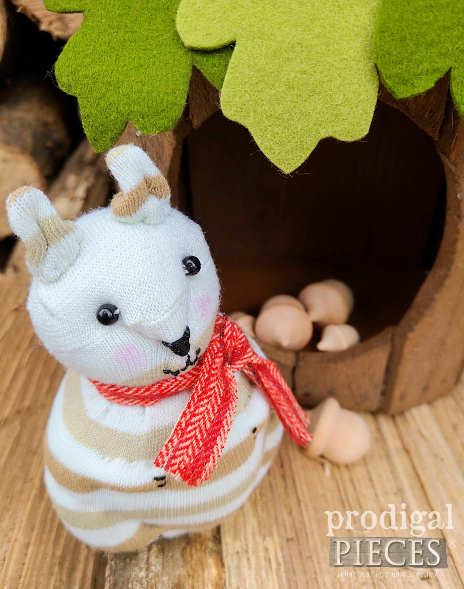 Chubby Cute Handmade Sock Doll Squirrel for Thrifted Planter Upcycle by Larissa of Prodigal Pieces | prodigalpieces.com #prodigalpieces #handmade #dolls #toys #kids