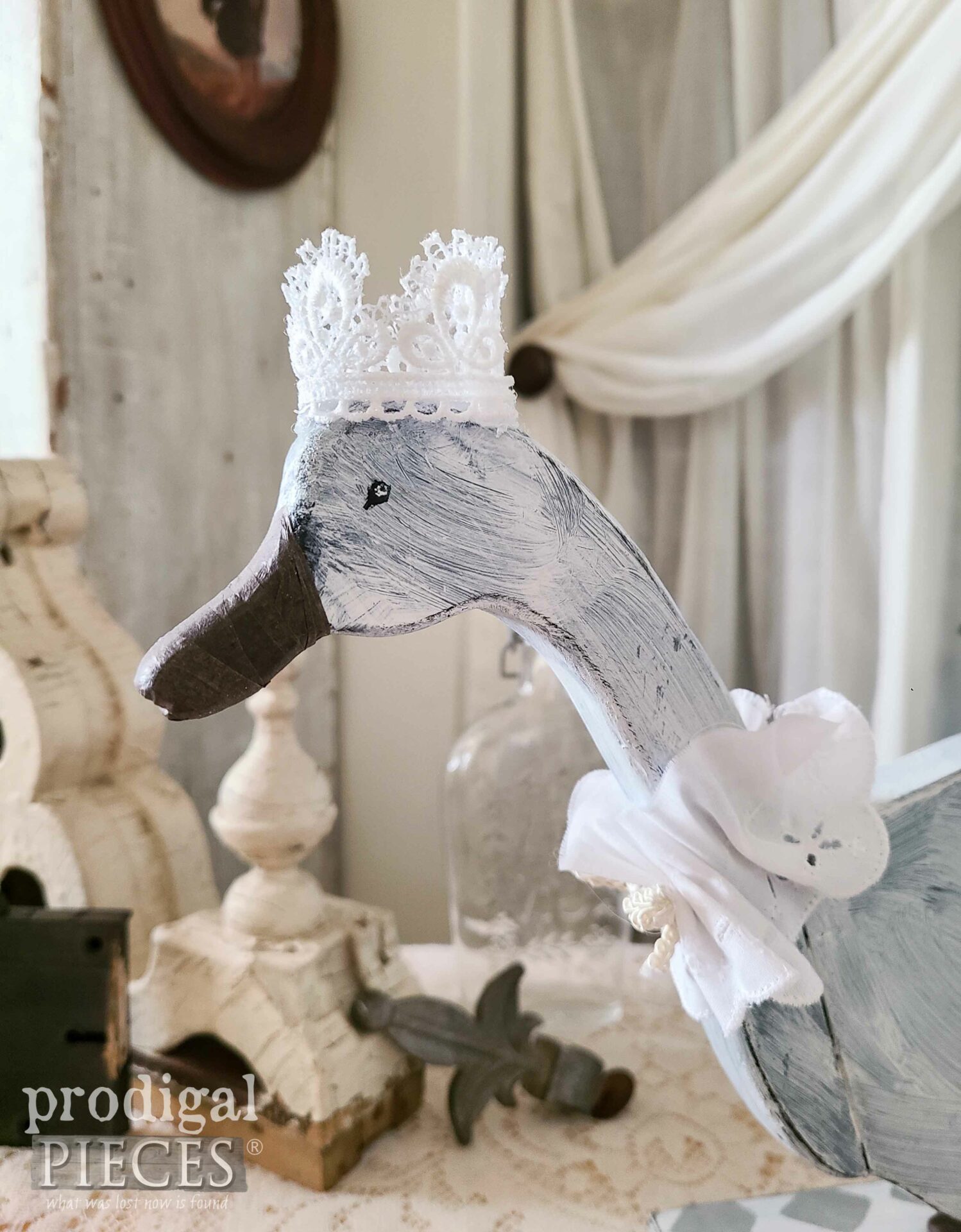 Handmade Shabby Chic Goose with Lace Crown by Larissa of Prodigal Pieces | prodigalpieces.com #prodigalpieces #art #sculpture