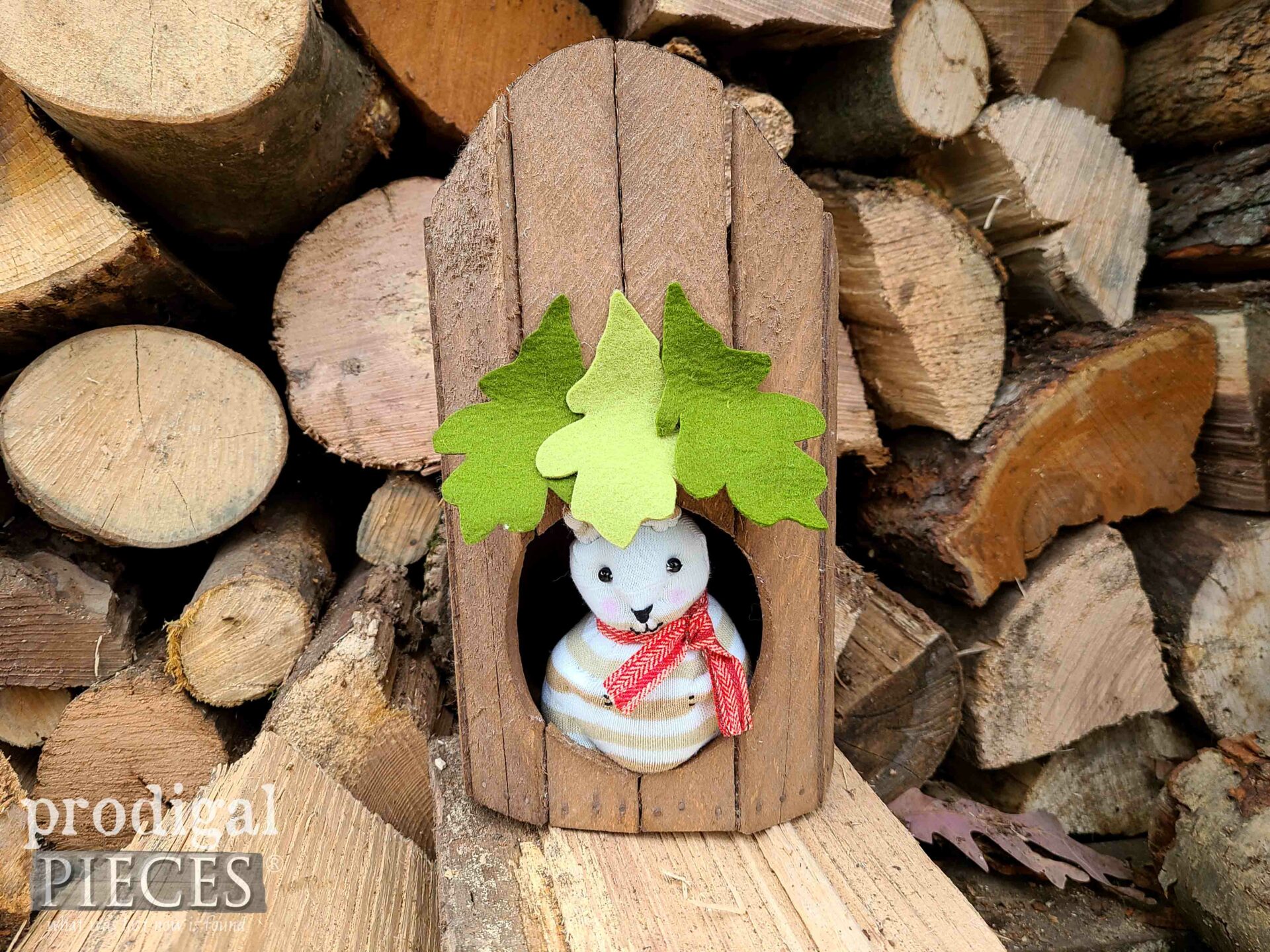 DIY Sock Squirrel in Thrifted Planter Treehouse by Larissa of Prodigal Pieces | prodigalpieces.com #prodigalpieces #upcycled #handmade #toys #thrifted