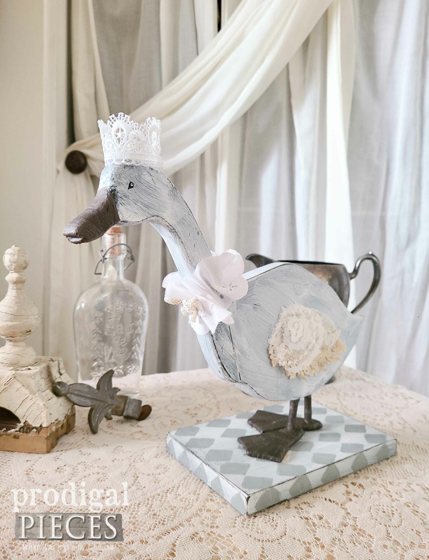 Handmade Shabby Chic Goose Statue | Thrifted Art by Larissa of Prodigal Pieces | prodigalpieces.com #prodigalpieces #handmade #diy #french