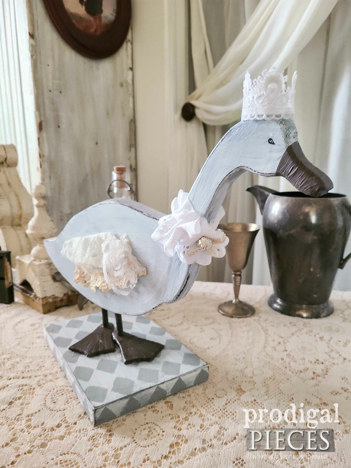 Handmade French Shabby Chic Goose created by Larissa of Prodigal Pieces | prodigalpieces.com #prodigalpieces #shabbychic #diy #thifted #upcycled
