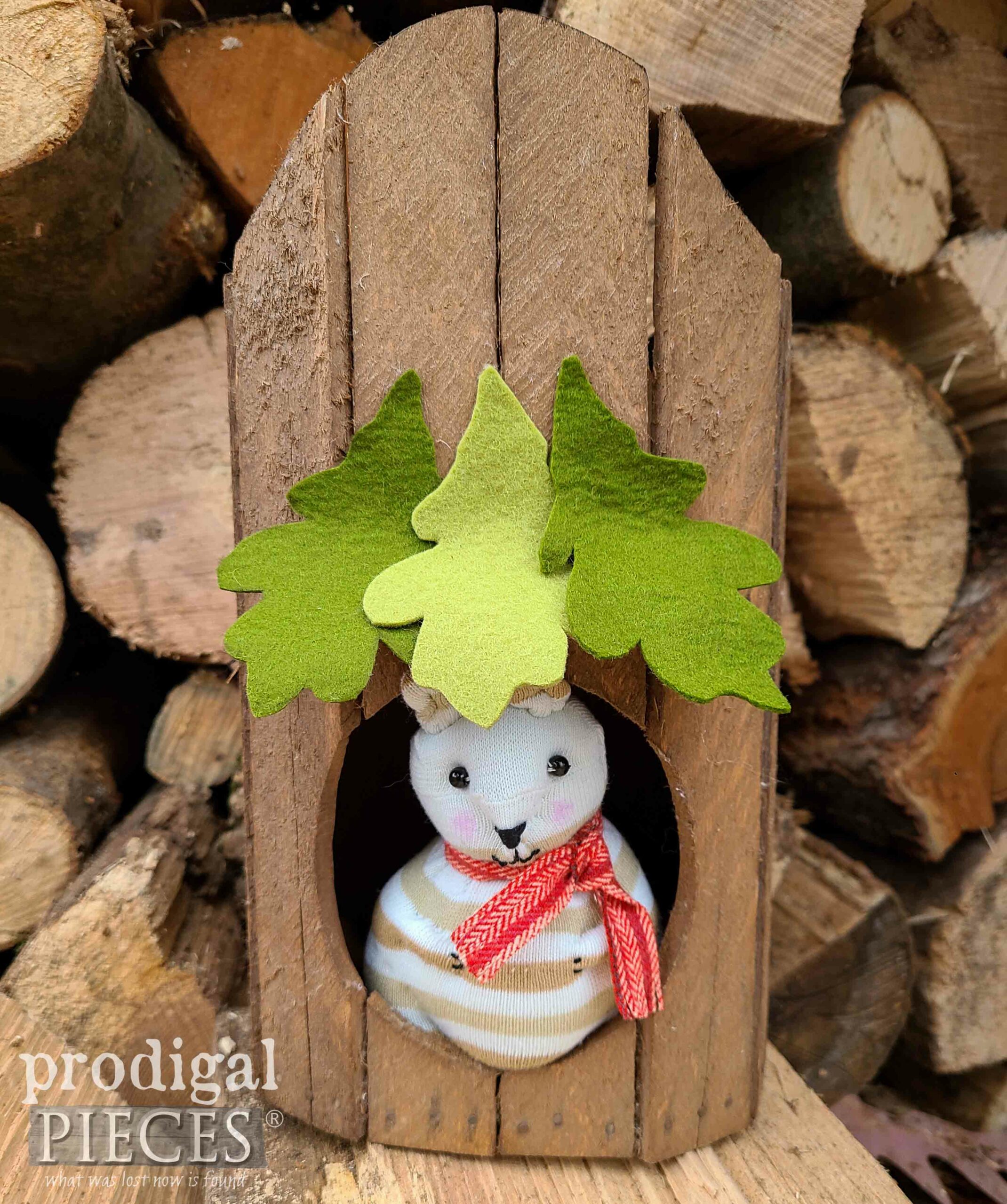 Handmade Squirrel Treehouse Playset Created from Socks and a Thrifted Planter by Larissa of Prodigal Pieces | prodigalpieces.com #prodigalpieces #upcycled #toys #crafts