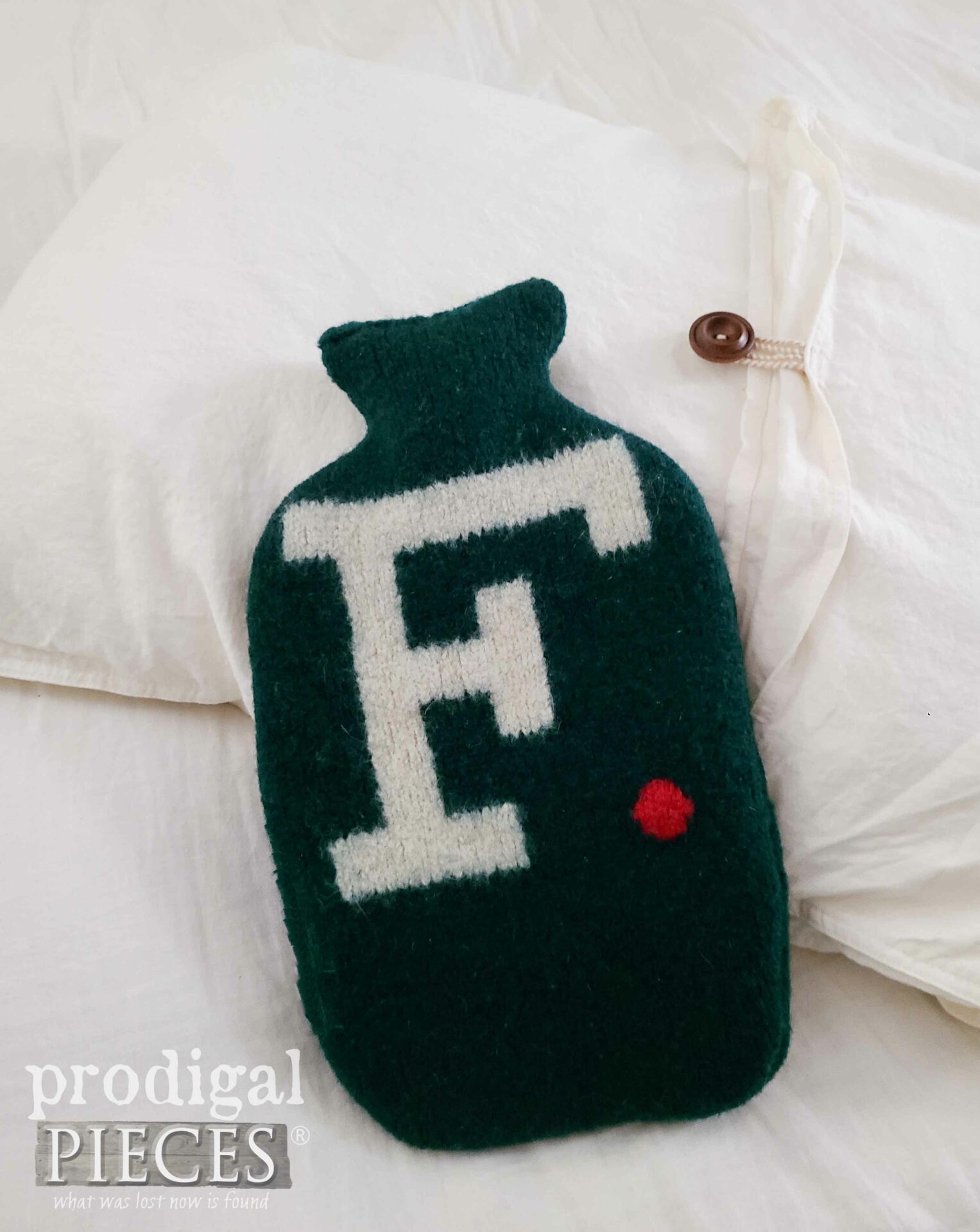 Handmade DIY Hot Water Bottle Cover with F. by Larissa of Prodigal Pieces | prodigalpieces.com #prodigalpieces #refashion #selfcare #diy