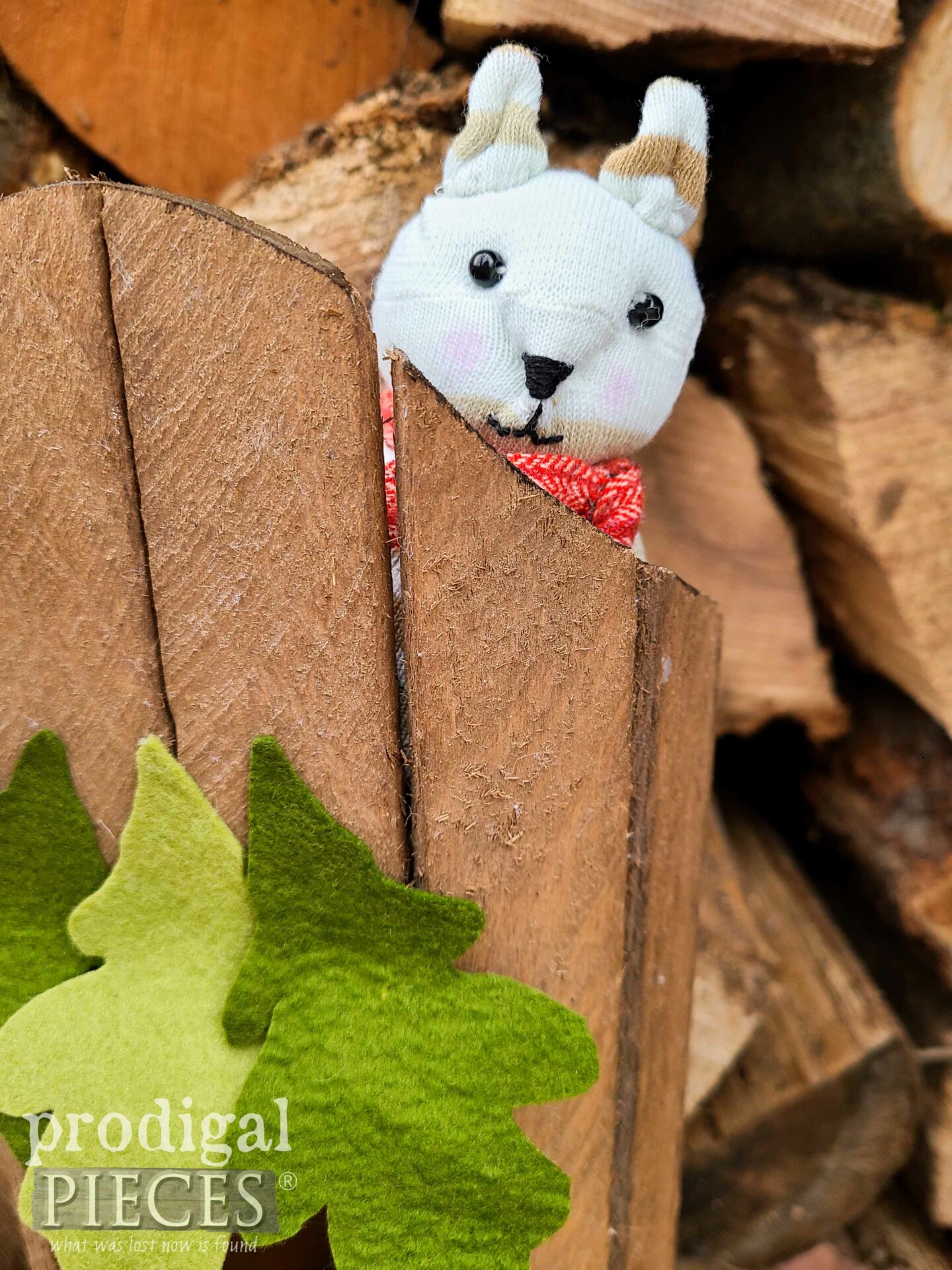 Peeking Sock Squirrel in Thrifted Planter Upcycled Treehouse by Larissa of Prodigal Pieces | prodigalpieces.com #prodigalpieces #giftidea #toys #kids