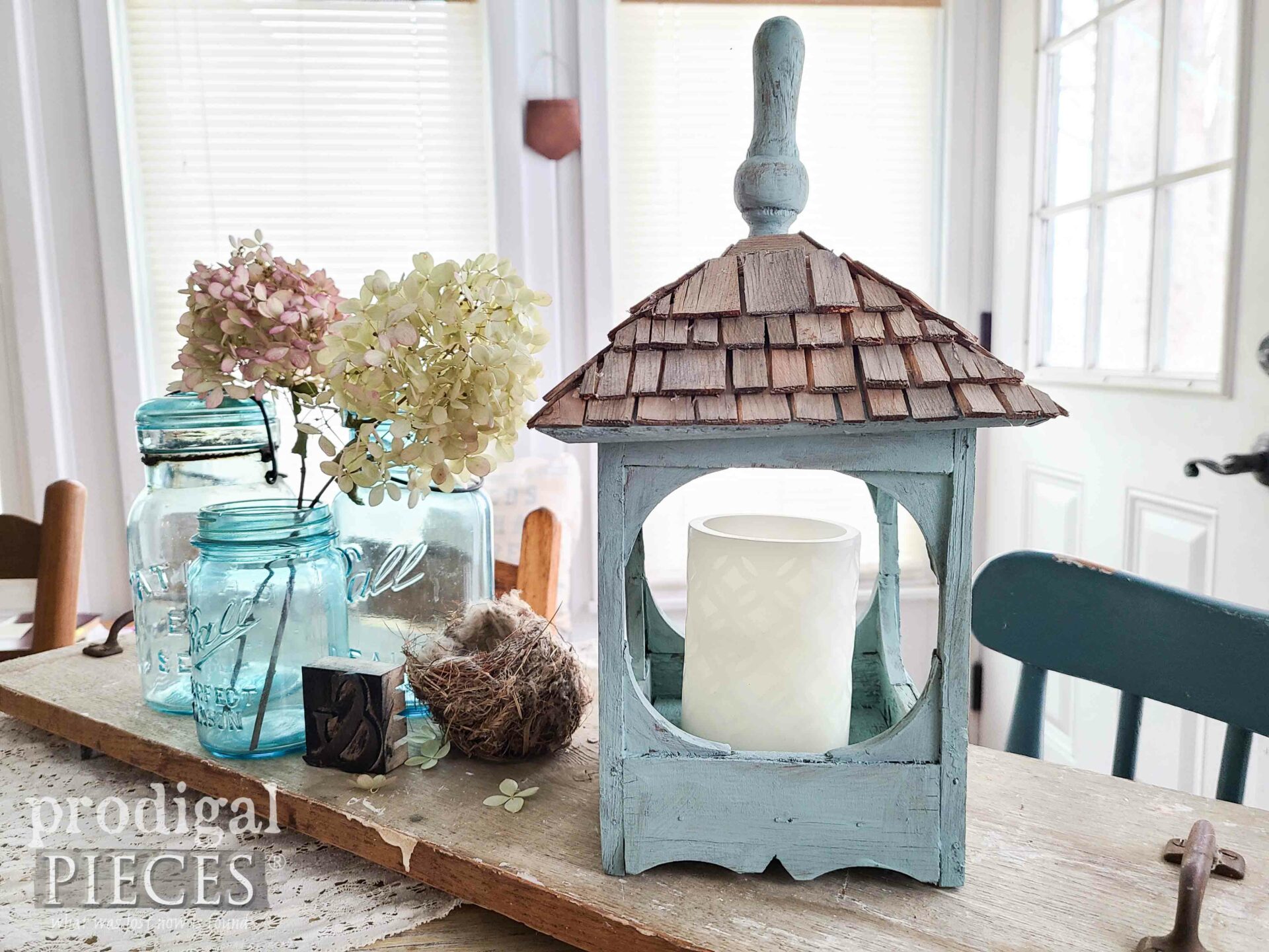 Thrift Store Lantern Makeover with Milk Paint and Cedar Shakes by Larissa of Prodigal Pieces | prodigalpieces.com #prodigalpieces #cottage #diy #homedecor