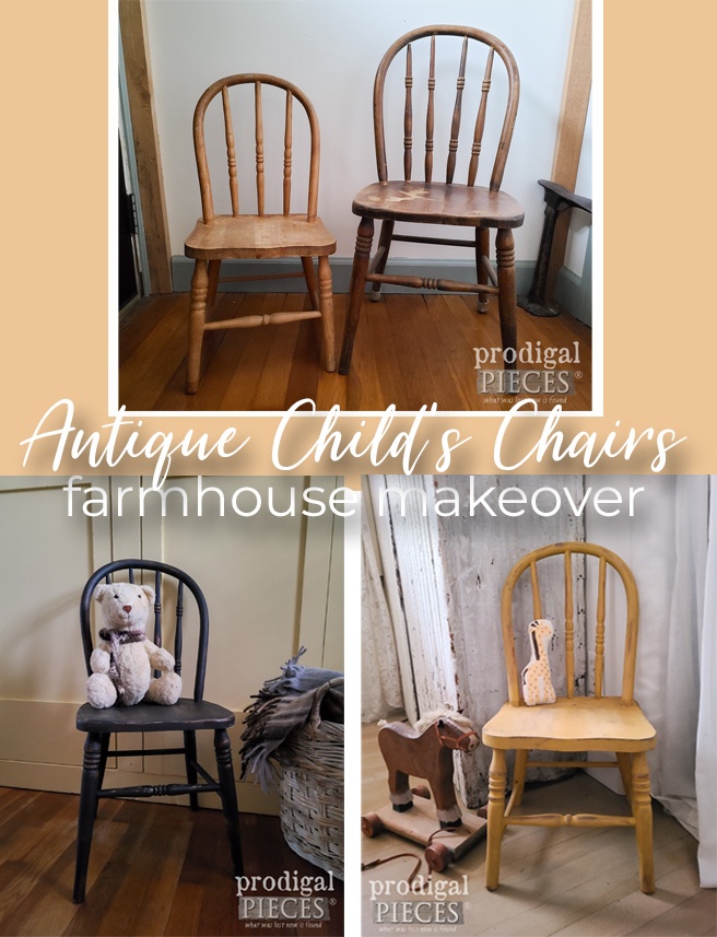 Set of Two Antique Child's Chairs in need of repair get TLC from Larissa of Prodigal Pieces | prodigalpieces.com #prodigalpieces