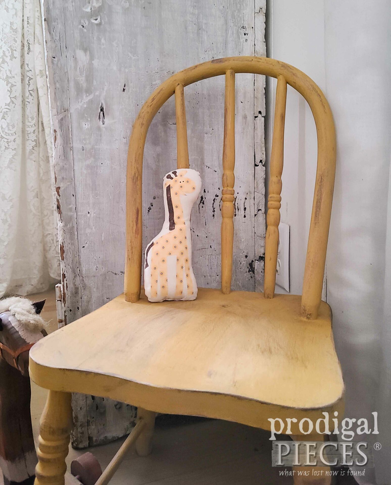 Distressed Yellow Windsor Chair by Larissa of Prodigal Pieces | Antique Child's Chairs | prodigalpieces.com #prodigalpieces #furniture #diy #antique