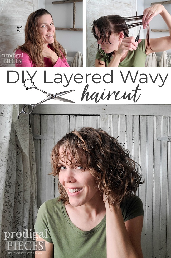 Whoa!! Larissa of Prodigal Pieces takes her long here to a short wavy bob and shares her DIY Layered Wavy Haircut Tutorial with video | prodigalpieces.com | #prodigalpieces