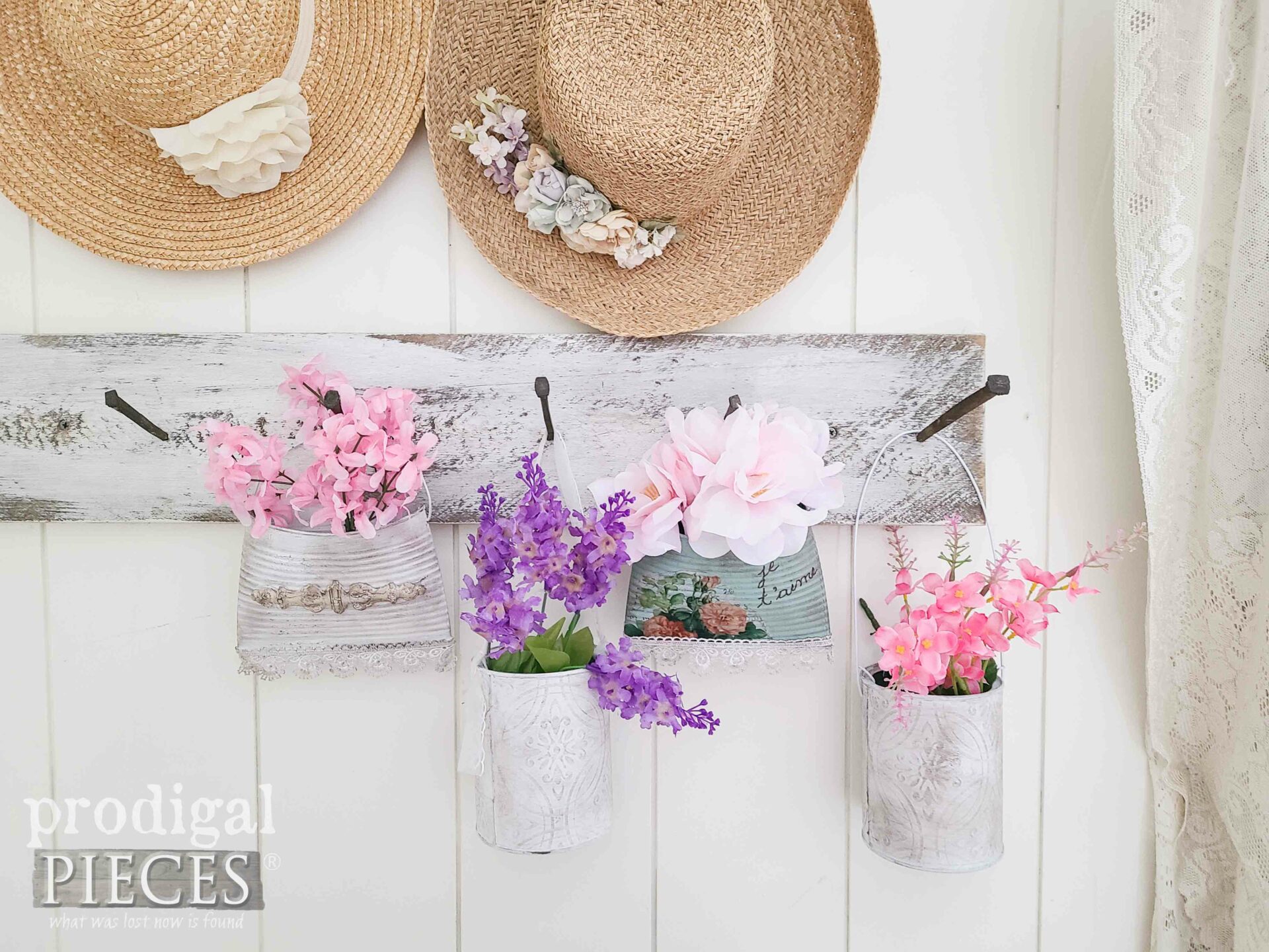 Farmhouse Budget Spring Decor itno Upcycled Tin Can Pockets with video tutorial by Larissa of Prodigal Pieces | prodigalpieces.com #prodigalpieces #farmhouse #spring