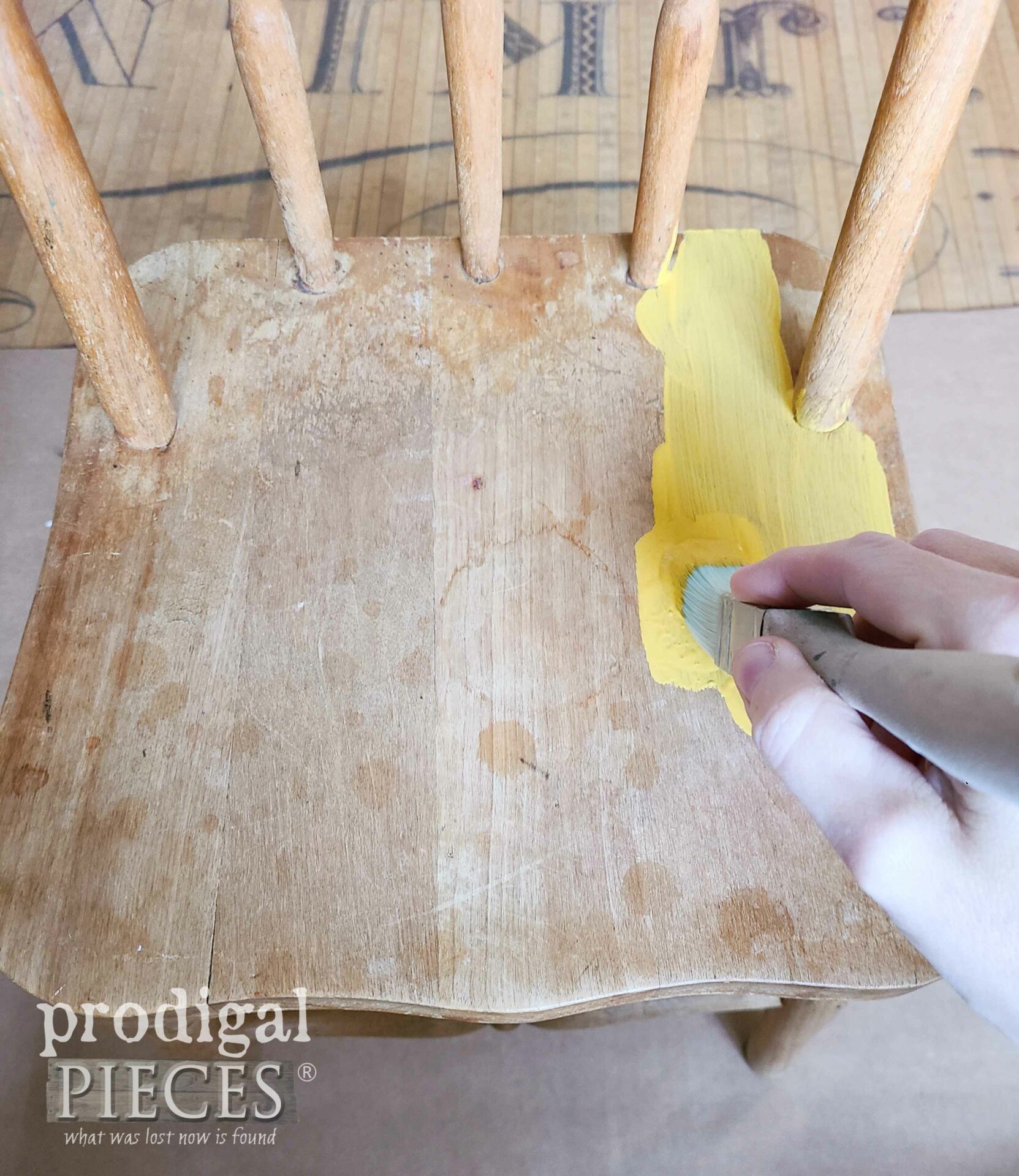 Painting Child's Chairs with yellow milk paint | prodigalpieces.com #prodigalpieces