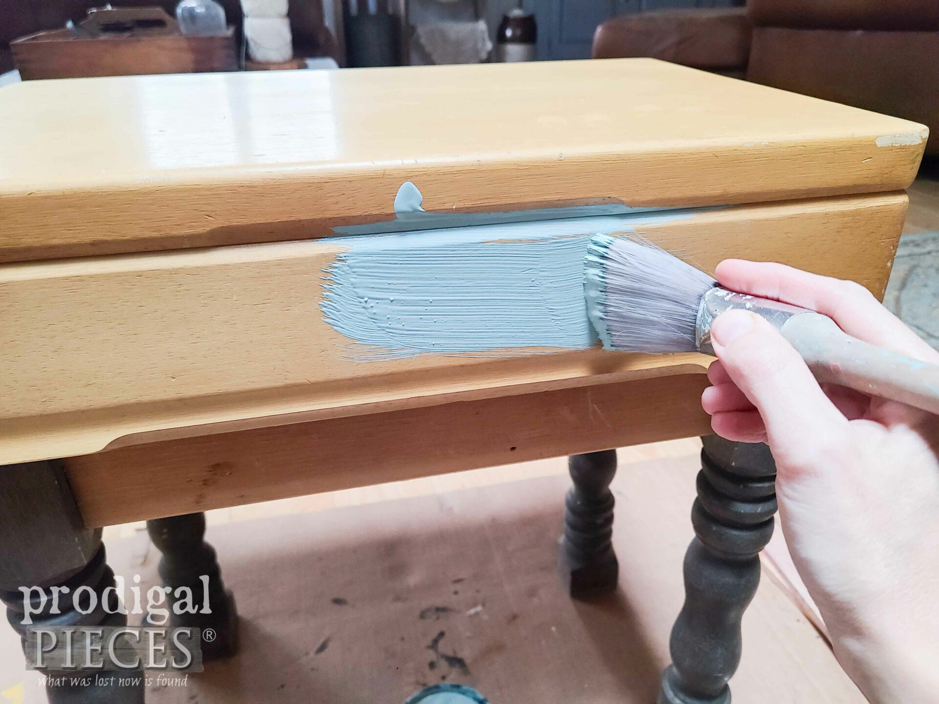 Painting DIY Reclaimed Silverware Chest Table | prodigalpieces.com #prodigalpieces
