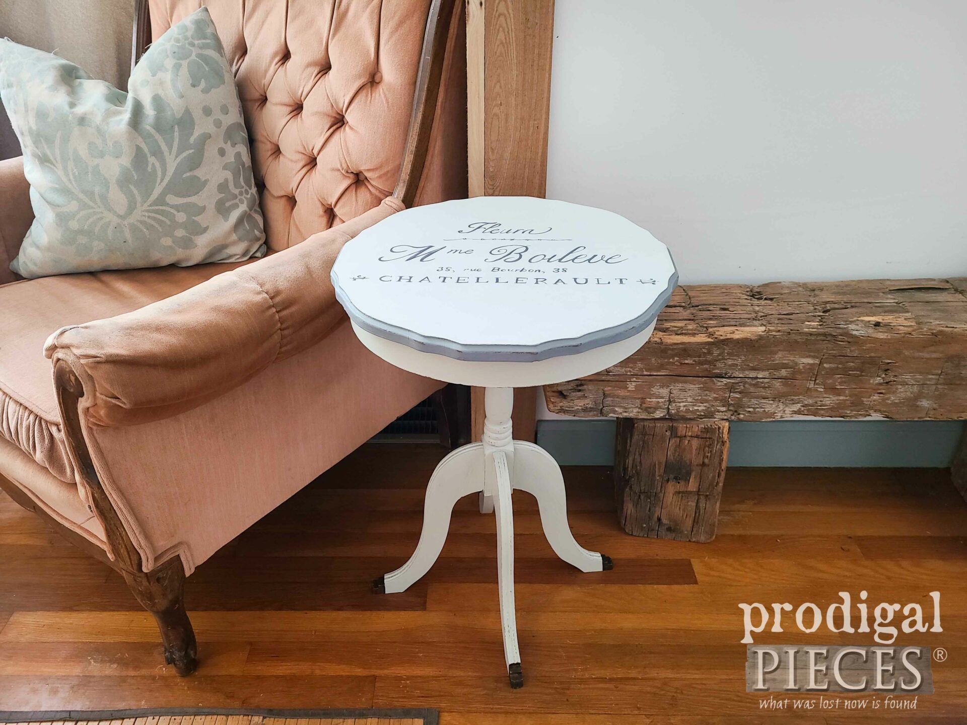 Scalloped Edge of French Side Table | DIY Damaged Furniture Repair by Larissa of Prodigal Pieces | prodigalpieces.com #prodigalpieces #french #chic #furniture