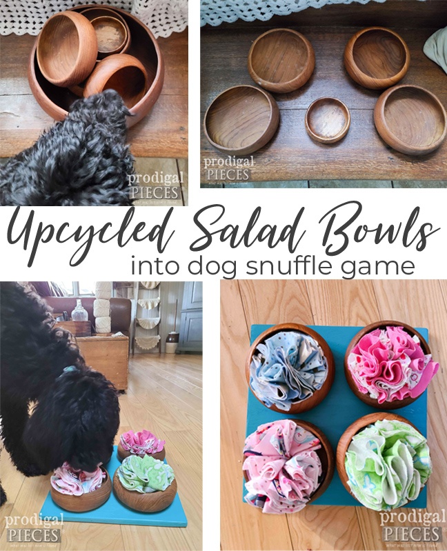  Four Upcycled Salad Bowls become DIY Dog Snuffle Board Toy with Tutorial by Larissa of Prodigal Pieces | prodigalpieces.com #prodigalpieces #dog #toys #puppy #furbaby