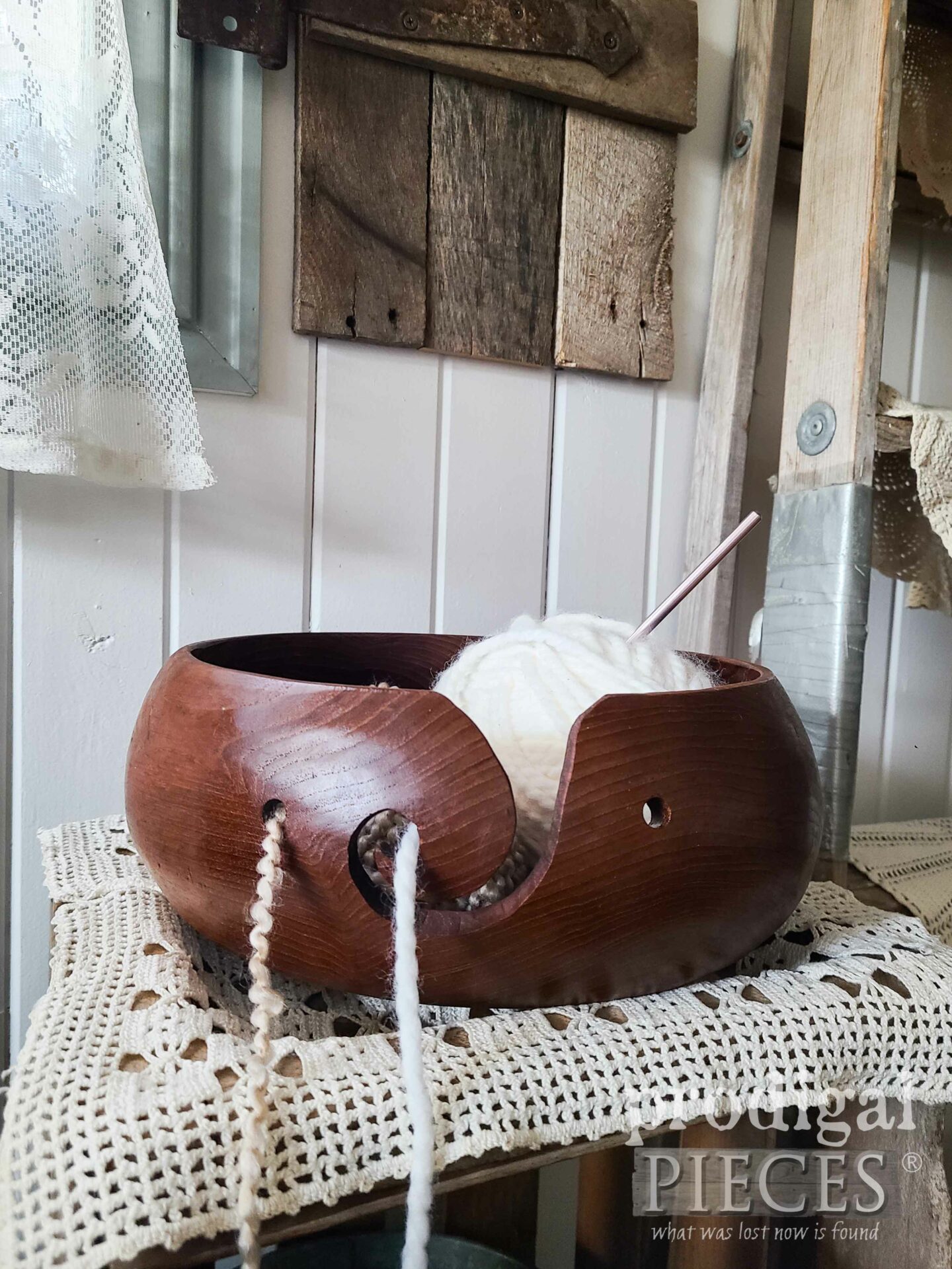 Upcycled Wood Yarn Bowl from Salad Bowls by Larissa of Prodigal Pieces | prodigalpieces.com #prodigalpieces #diy #crafts #upcycled