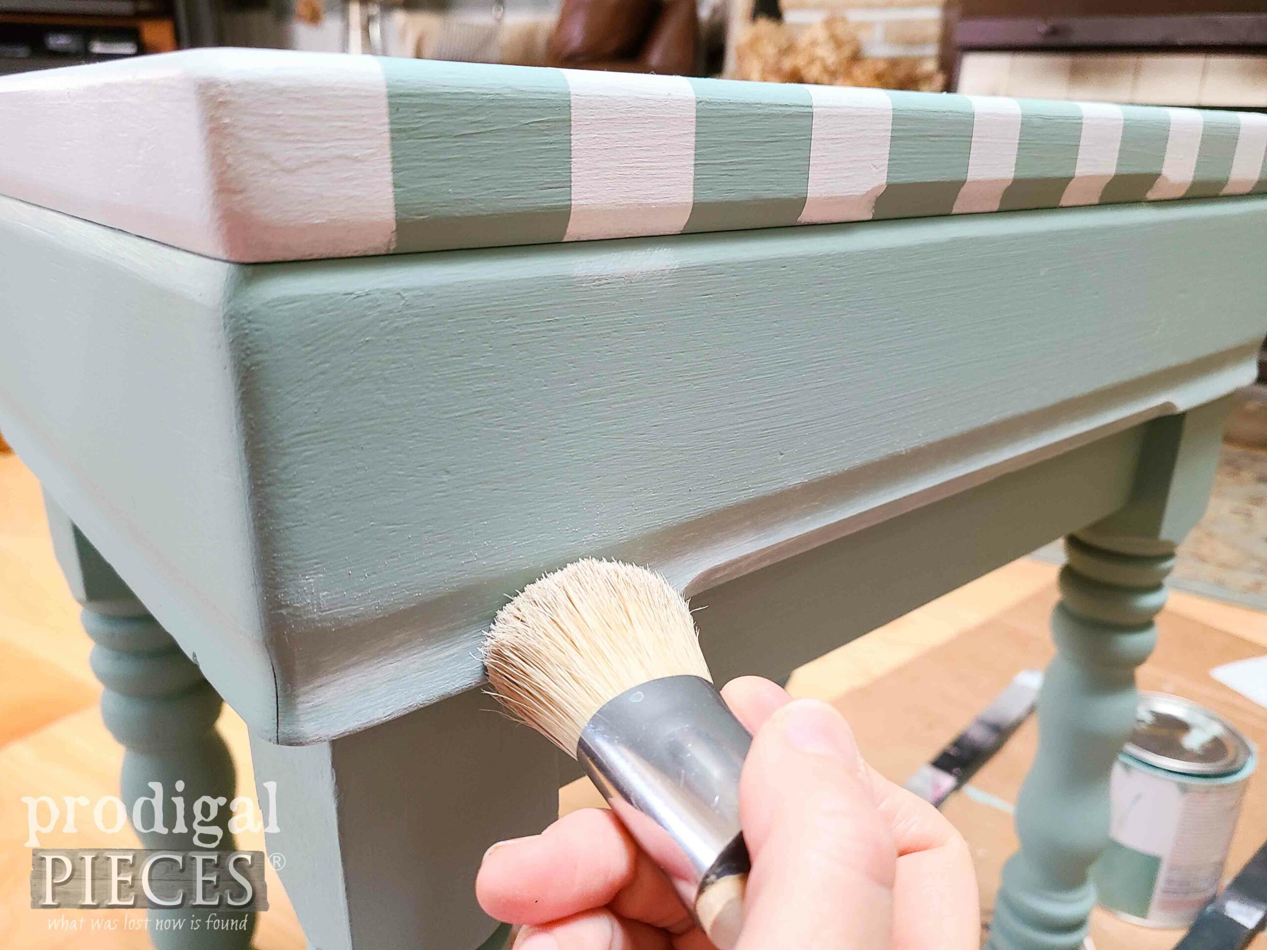 Applying White Wax to Reclaimed Silverware Chest Table | prodigalpieces.com #prodigalpieces