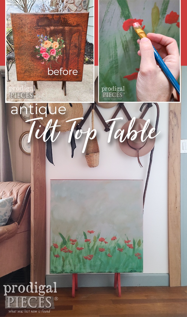 An antique tilt top table is revived with a color pop and artwork by Larissa of Prodigal Pieces | prodigalpieces.com #prodigalpieces #art #furniture #diy #antique