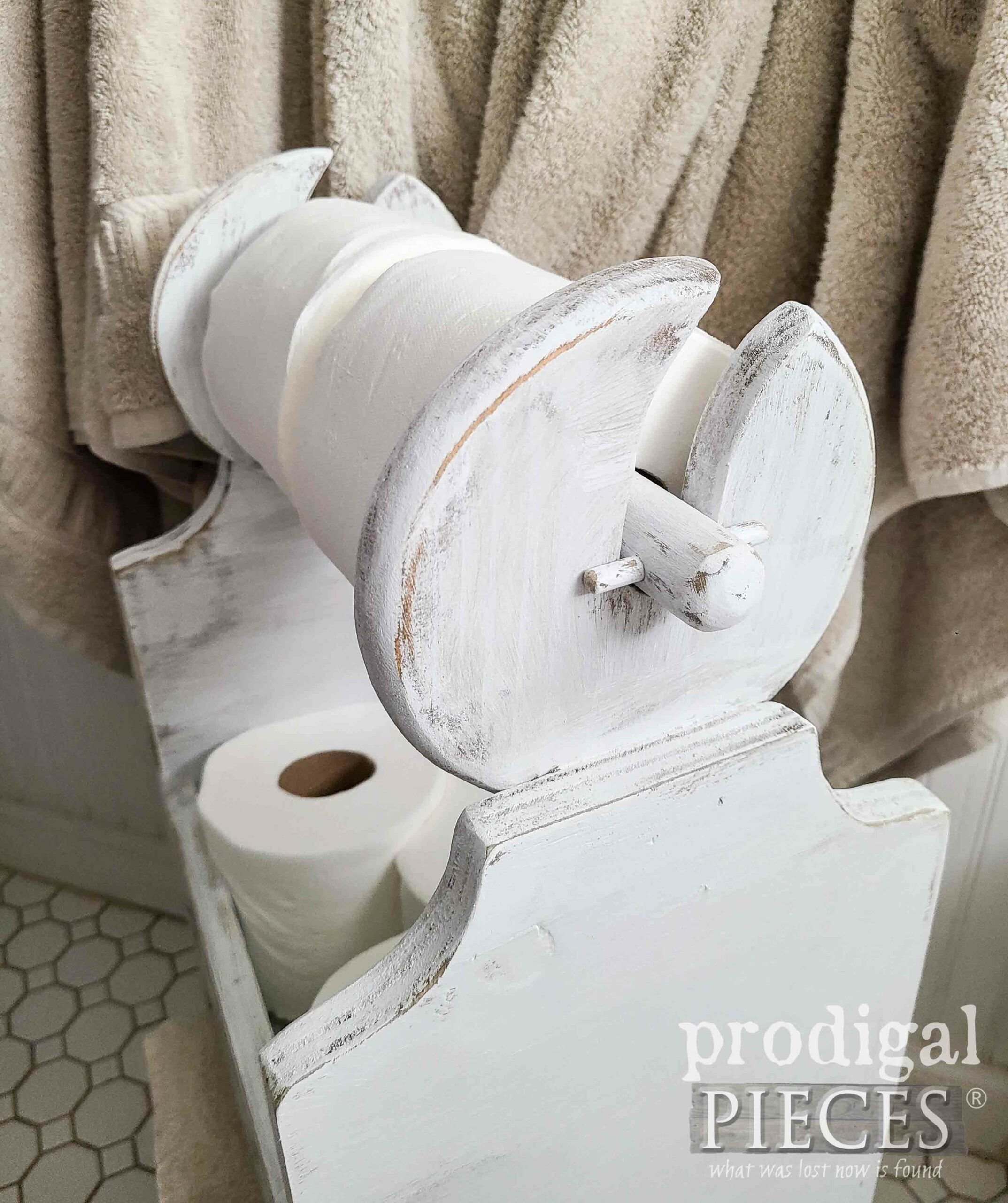 Closeup of DIY TP Holder from Upcycled Paper Towel Holder | prodigalpieces.com #prodigalpieces