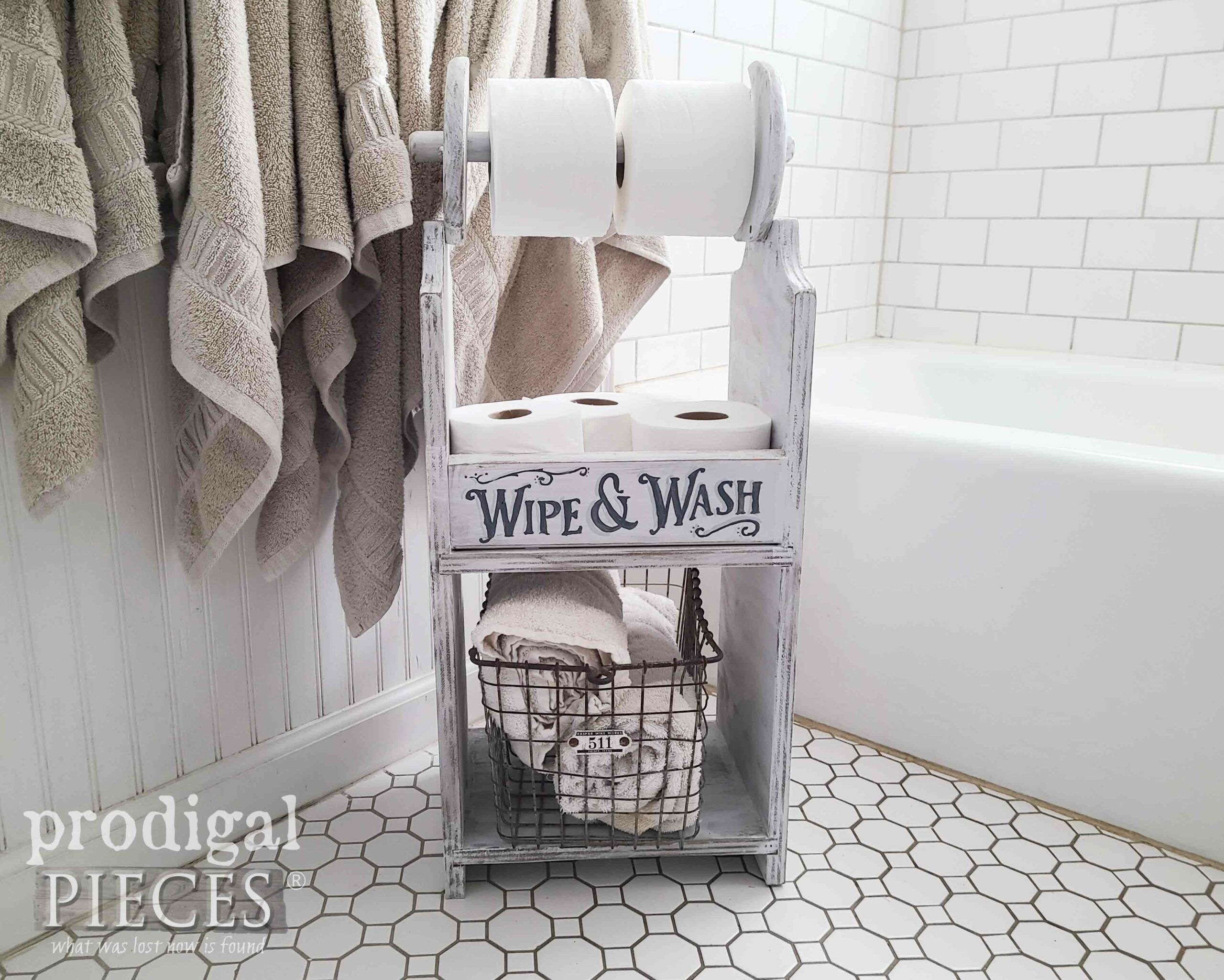 Cottage Style Farmhouse Toilet Paper Holder by Larissa of Prodigal Pieces | prodigalpieces.com #prodigalpieces #diy #upcycled #bathroom