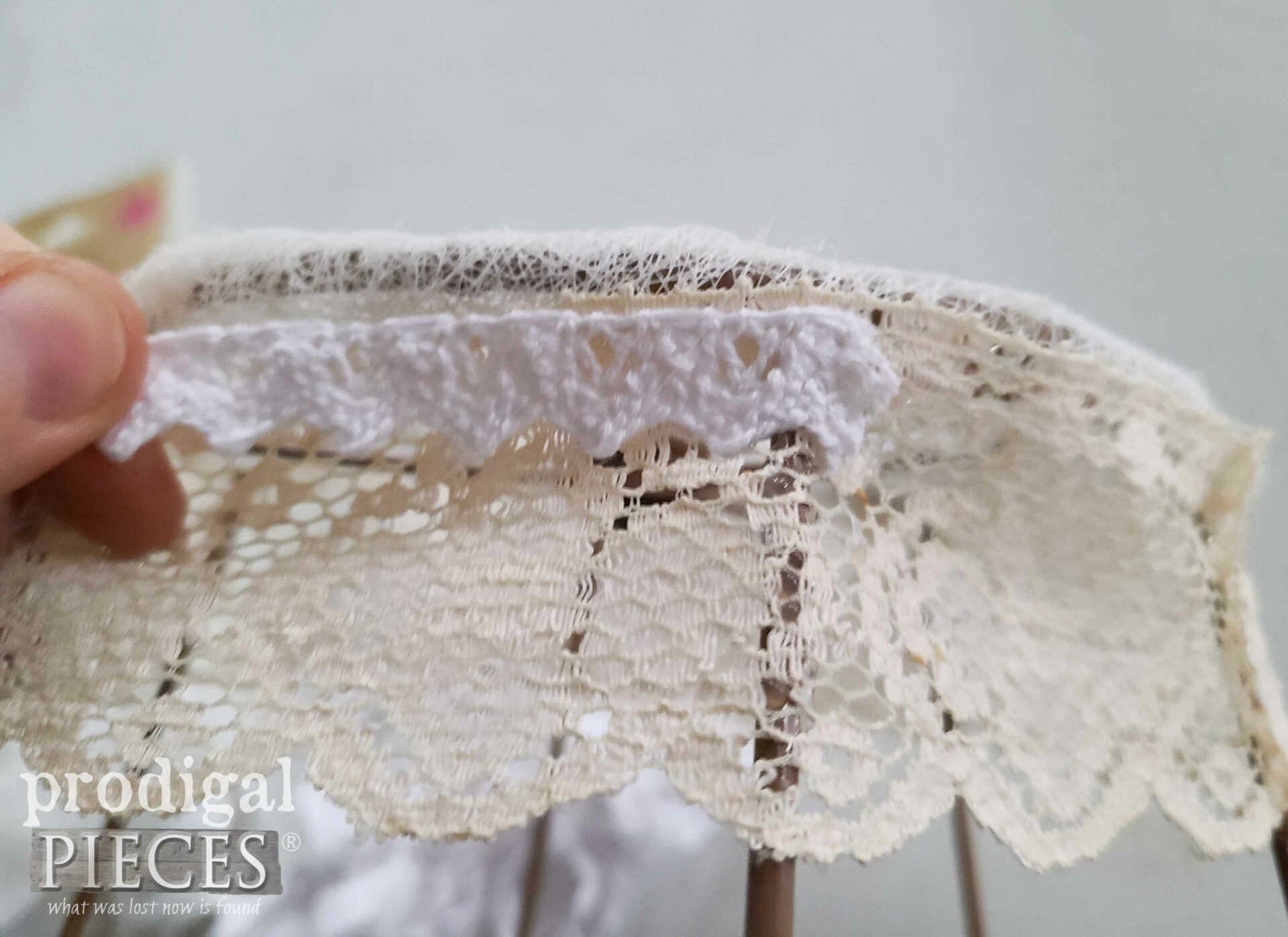 Cotton and Vintage Lace Trim on Lampshade Cloche | prodigalpieces.com #prodigalpieces