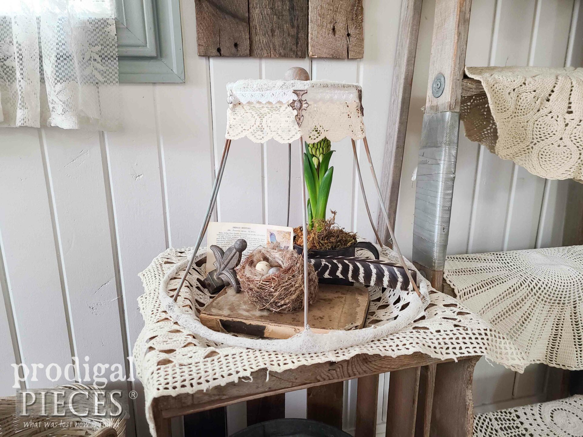 DIY Upcycled Lampshade Cloche for Farmhouse Style by Larissa of Prodigal Pieces | prodigalpieces.com #prodigalpieces #farmhouse #diy #upcycled #repurposed