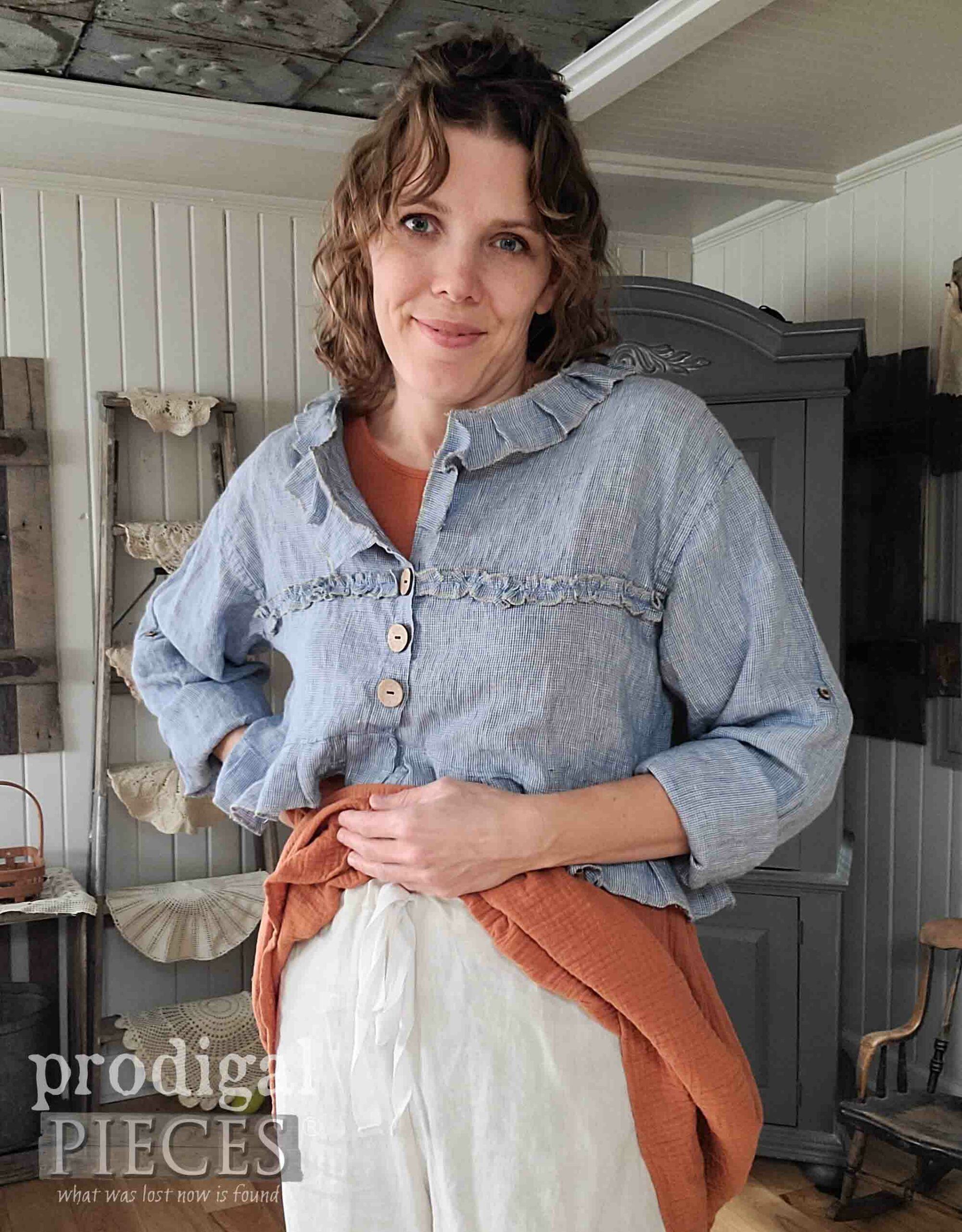 DIY Linen Bloomers with Refashioned Linen Jacket by Larissa of Prodigal Pieces | prodigalpieces.com #prodigalpieces #diy #linen #refashioned