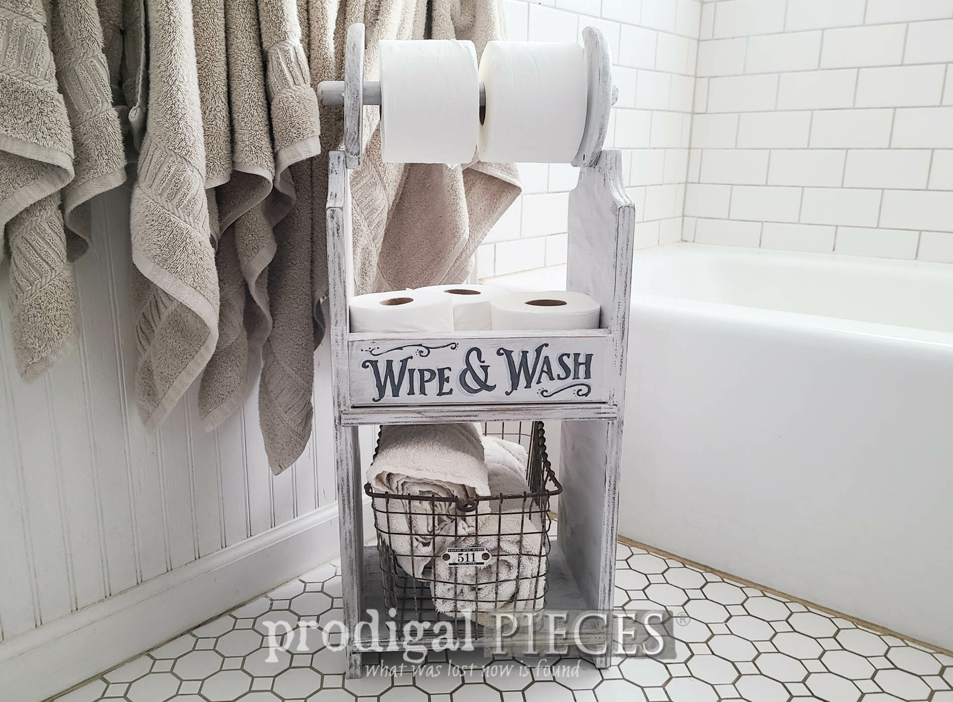 Featured Upcycled Paper Towel Holder into Toilet Paper Holder by Larissa of Prodigal Pieces | prodigalpieces.com #prodigalpieces #diy #upcycled #farmhouse