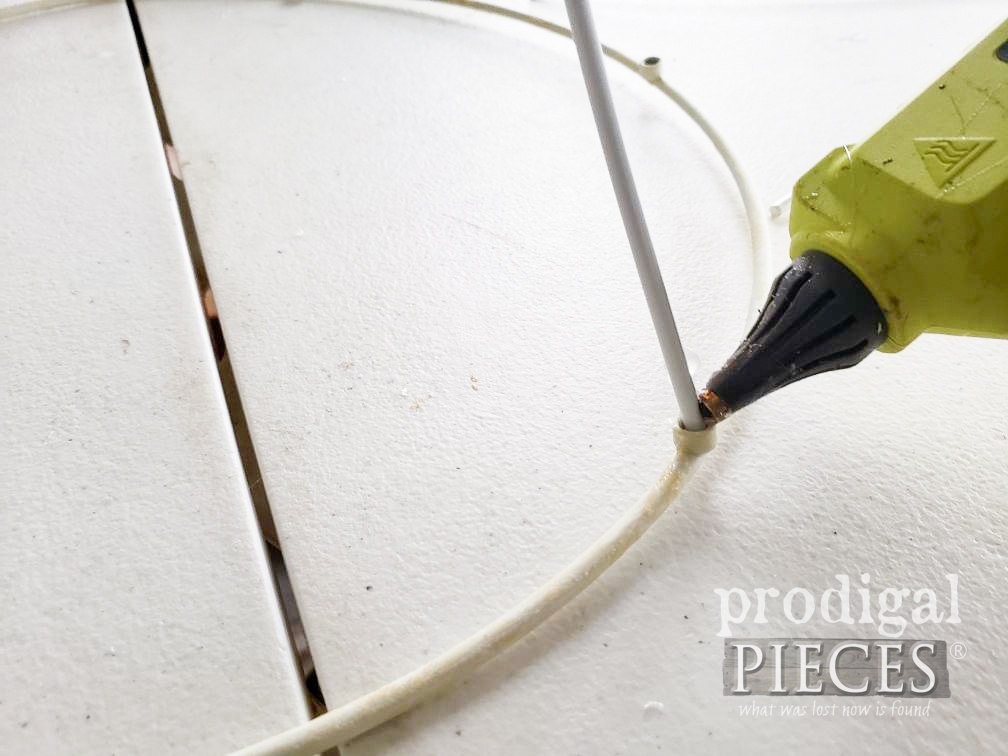 Gluing Upcycled Lampshade Cloche Base Frame | prodigalpieces.com #prodigalpieces