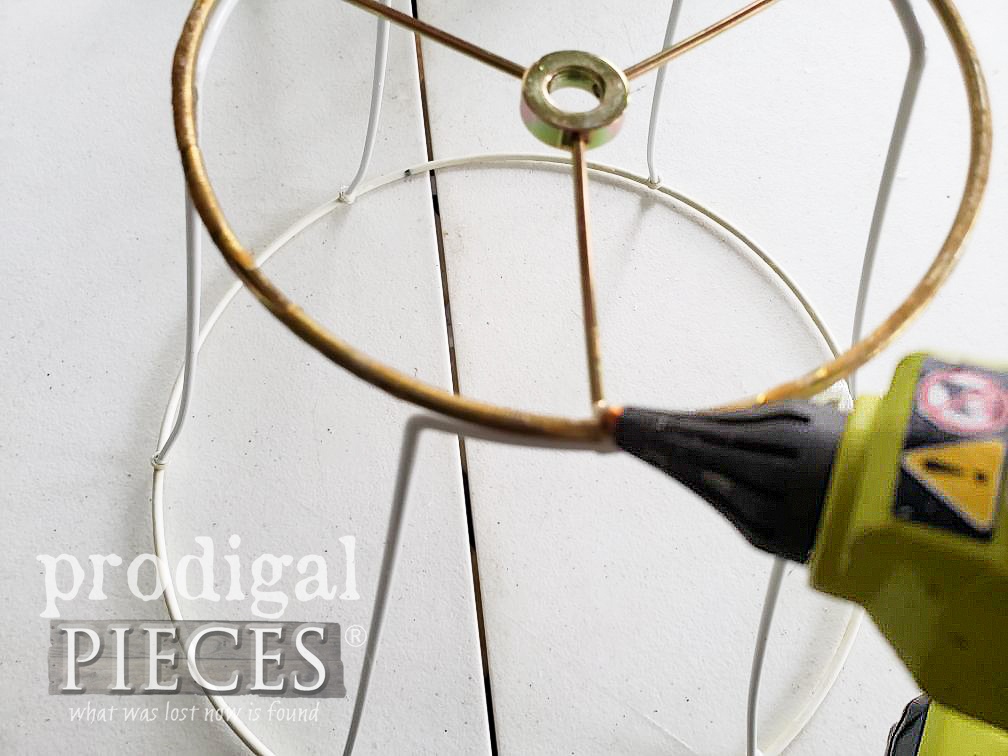 Gluing Upcycled Lampshade Cloche Top | prodigalpieces.com #prodigalpieces