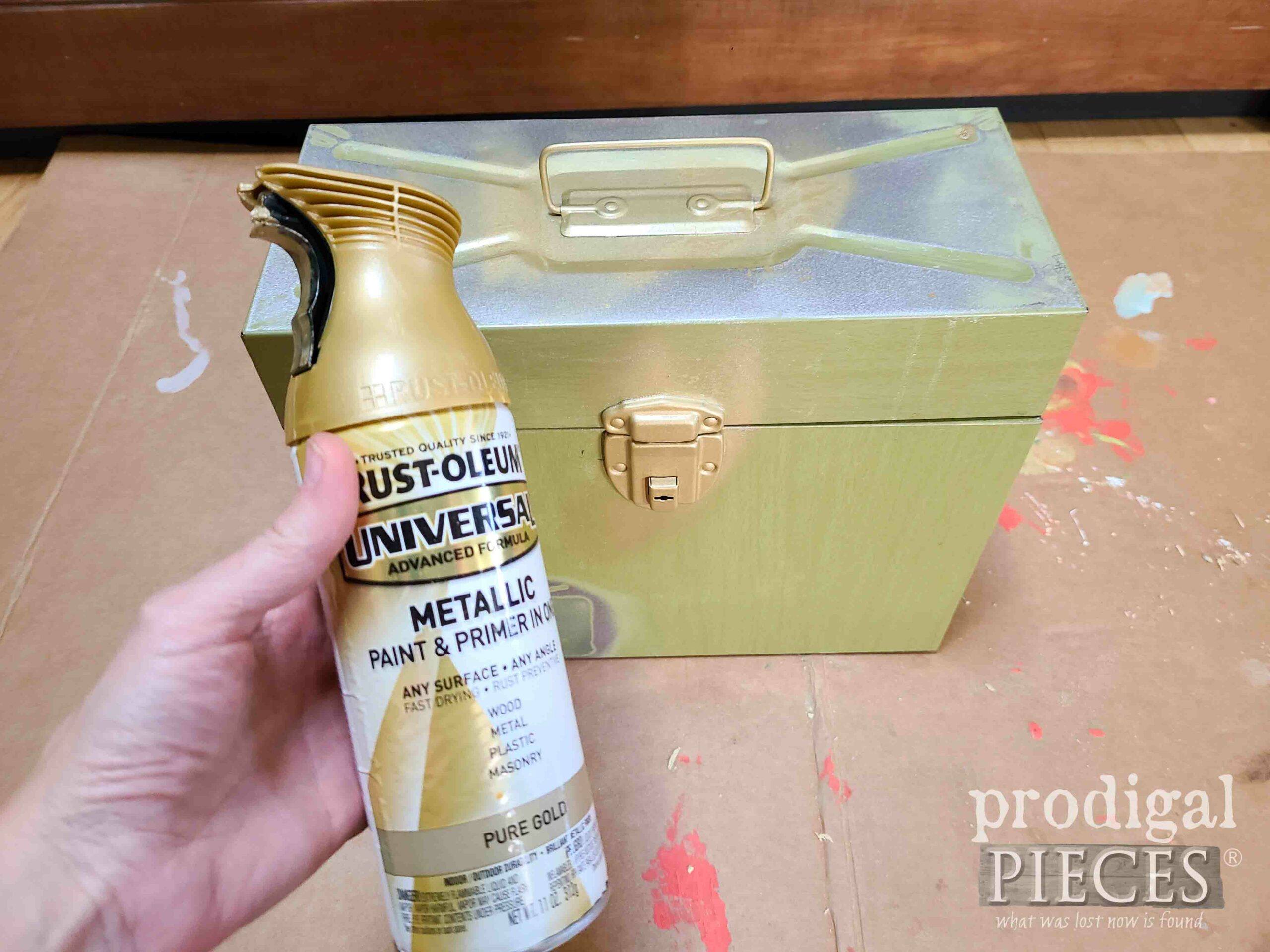 Pure Gold Spray Paint for Metal File Box Makeover | prodigalpieces.com #prodigalpieces