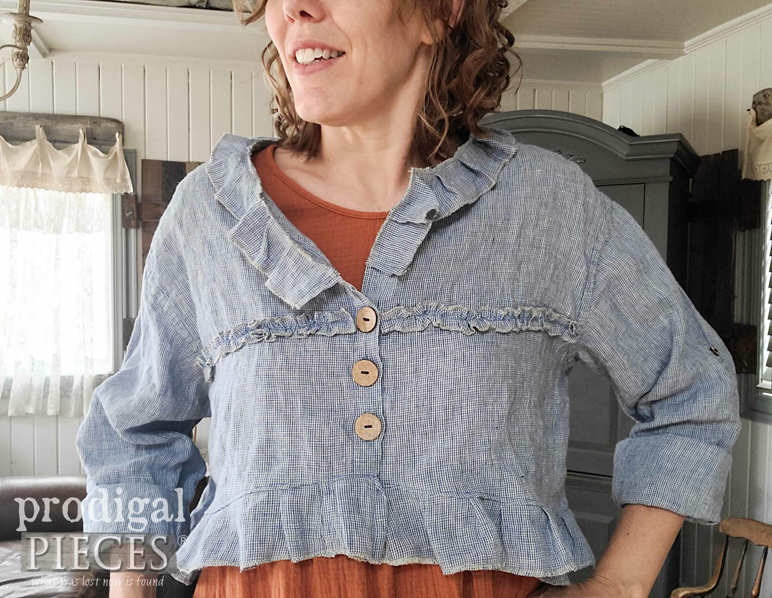 Blue Stripe Handmade Linen Jacket from Refashioned Shirt by Larissa of Prodigal Pieces | prodigalpieces.com #prodigalpieces #style #fashion #handmade