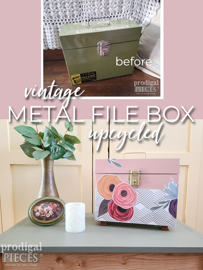 A vintage metal filing box is upcycled into modern boho storage and decor by Larissa of Prodigal Pieces | prodigalpieces.com #prodigalpieces #boho #modern #storage #vintage #crafting