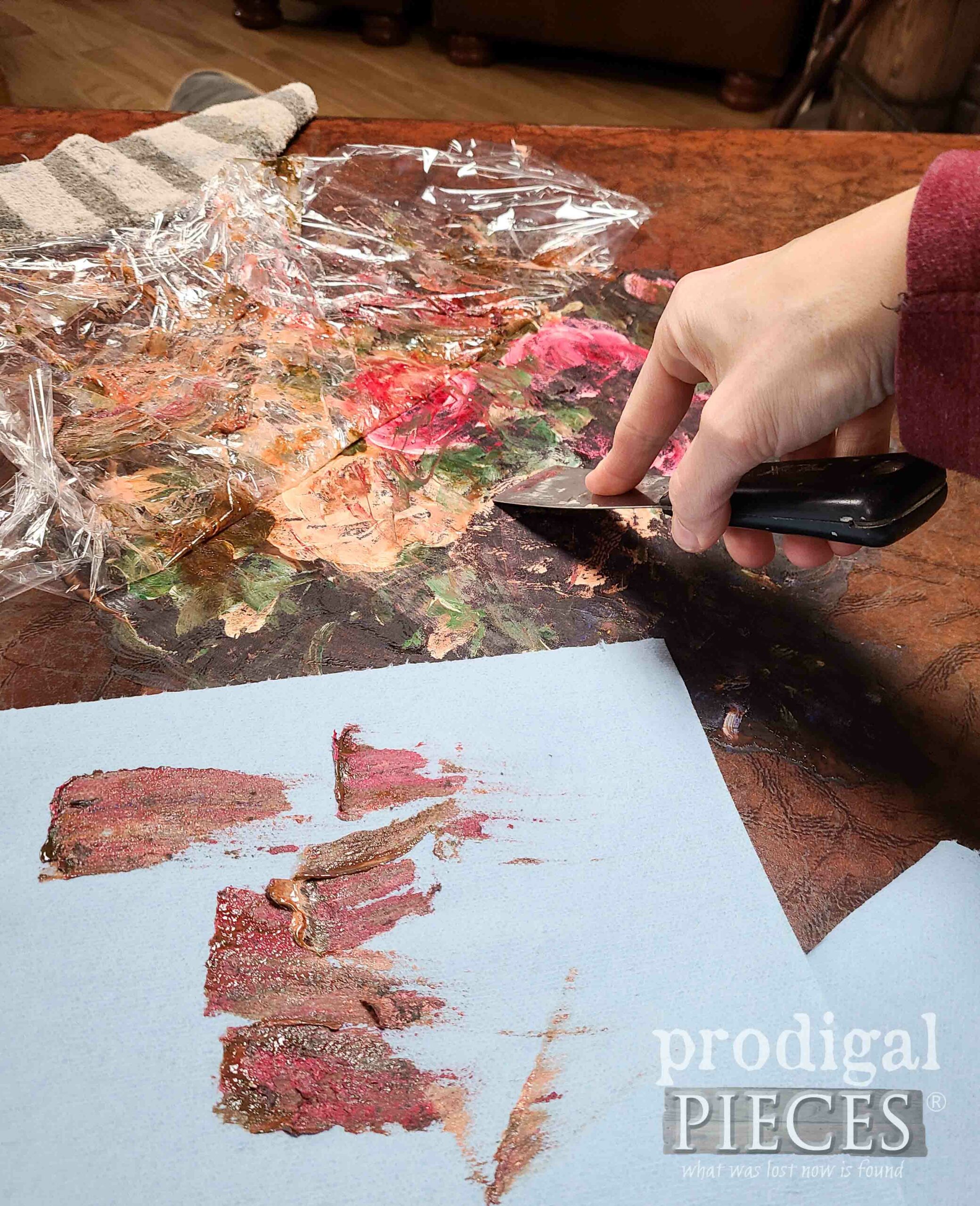 Scraping Off Paint on Tabletop | prodigalpieces.com #prodigalpieces