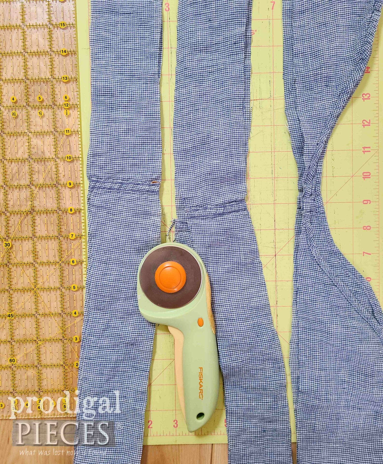 Cutting Ruffle Strips from Thrifted Linen Shirt | prodigalpieces.com #prodigalpieces