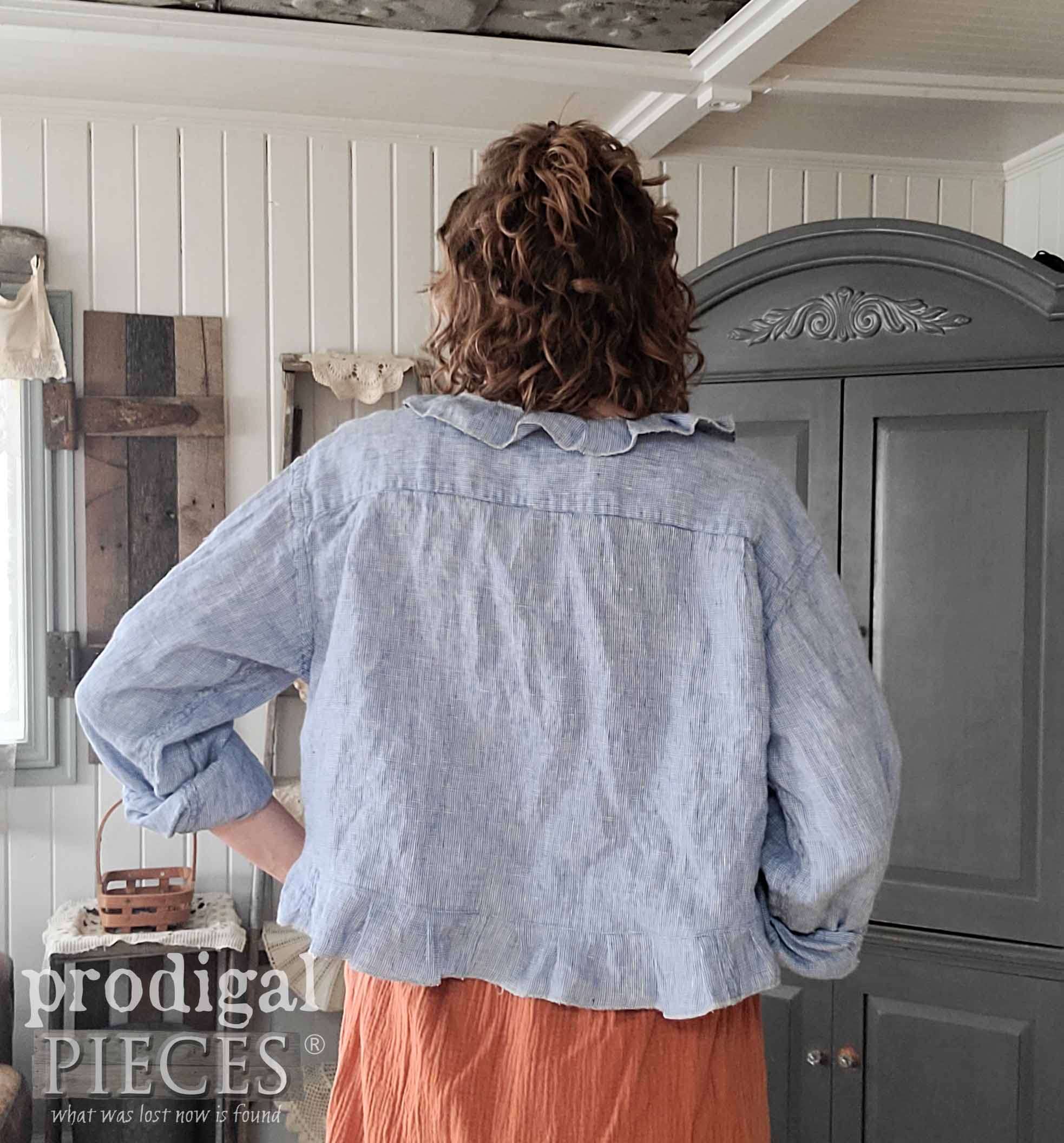 Striped Refashioned Linen Jacket from Thrifted Shirt by Larissa of Prodigal Pieces | prodigalpieces.com #prodigalpieces #refashion #diy #upcycled
